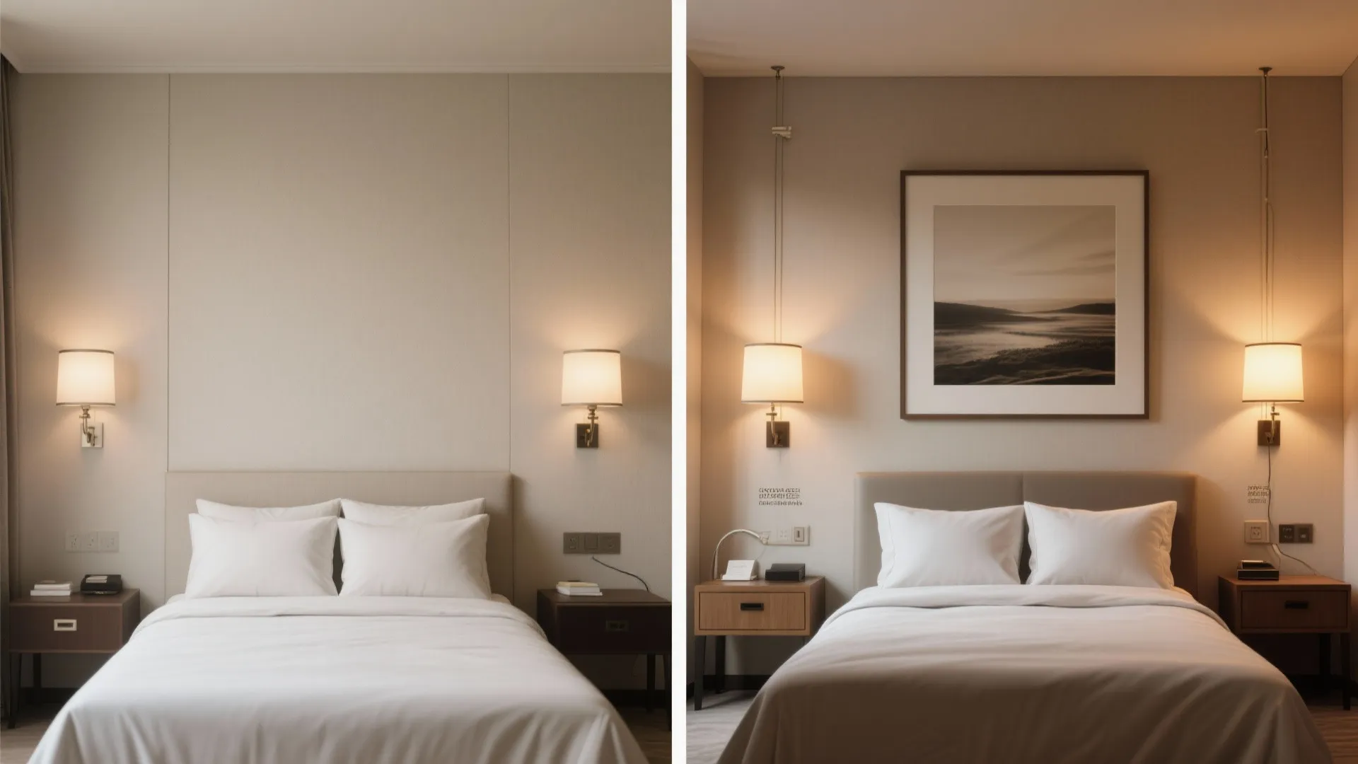 4. Symmetrical sconces plus a central art piece