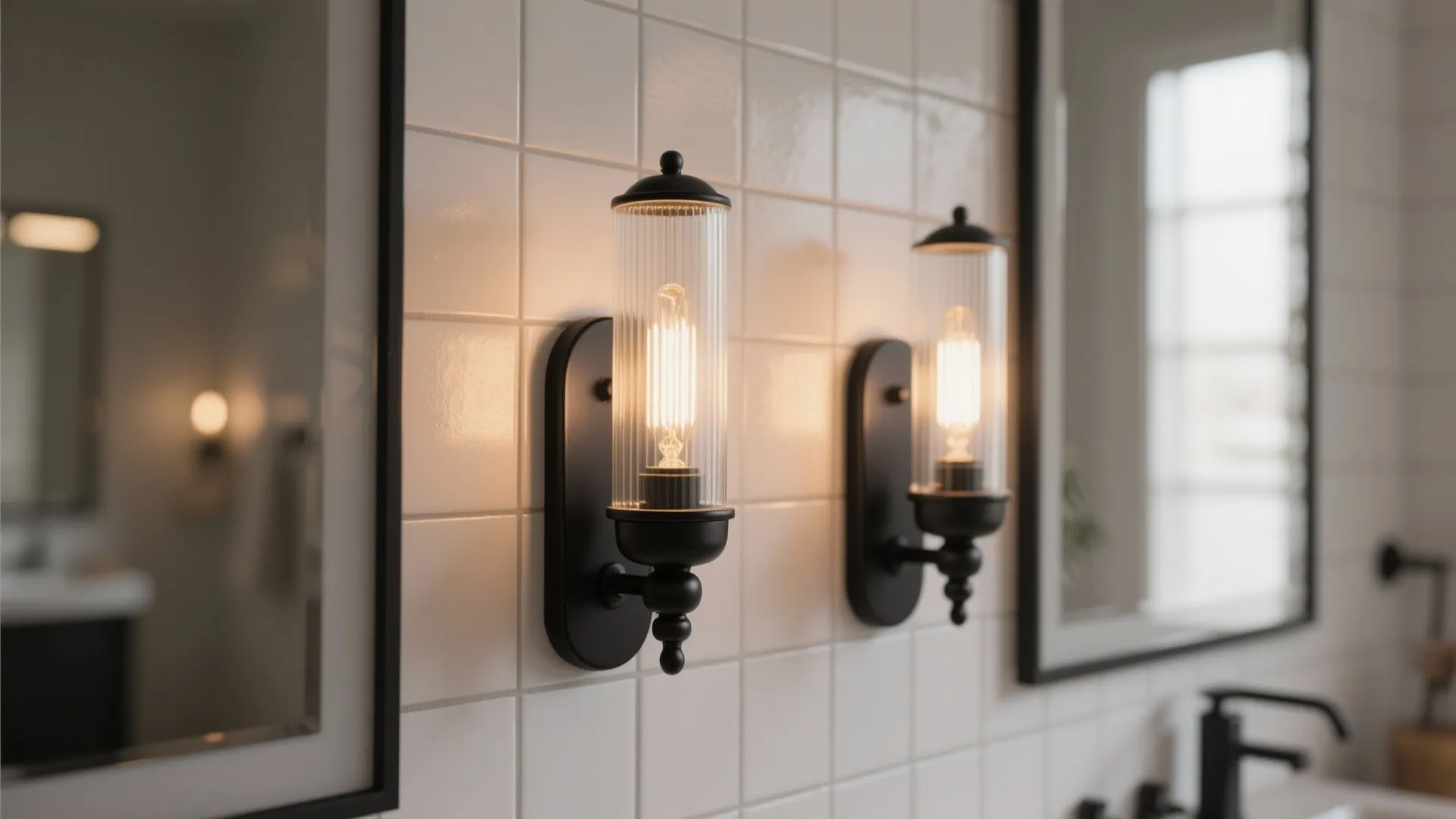 1. Matte black sconces flanking a mirror