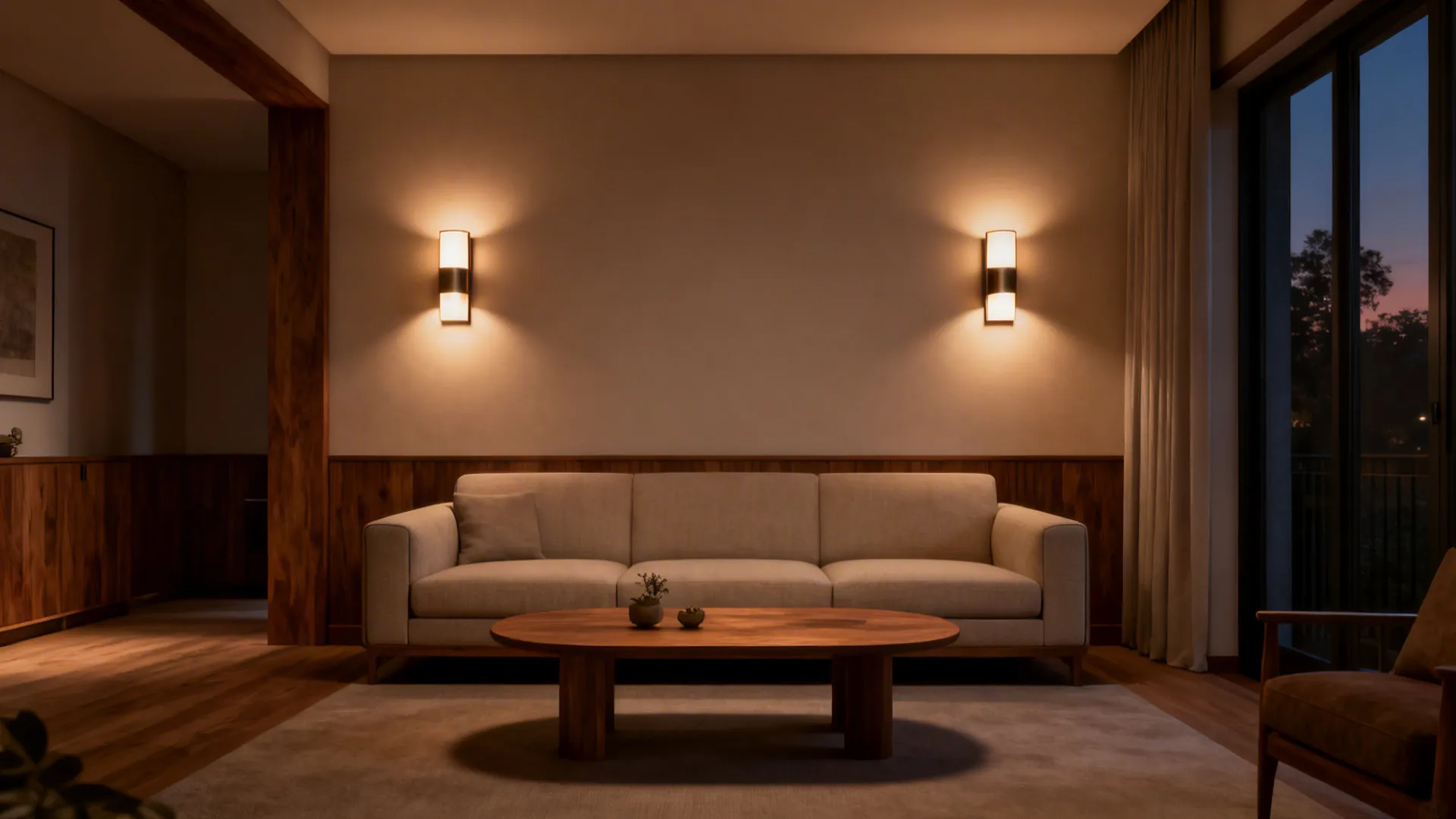 2. Pair of sconces flanking the sofa