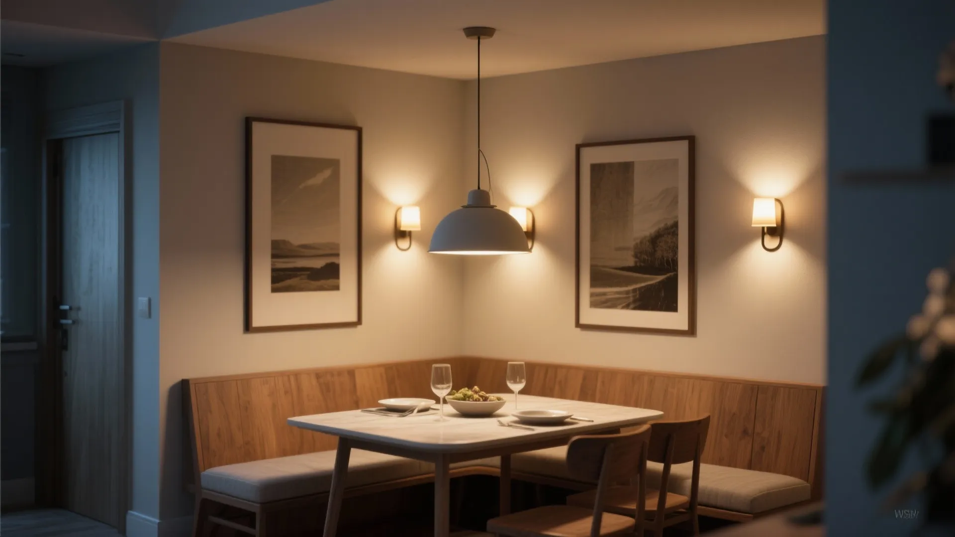 2. Layered lighting with wall sconces