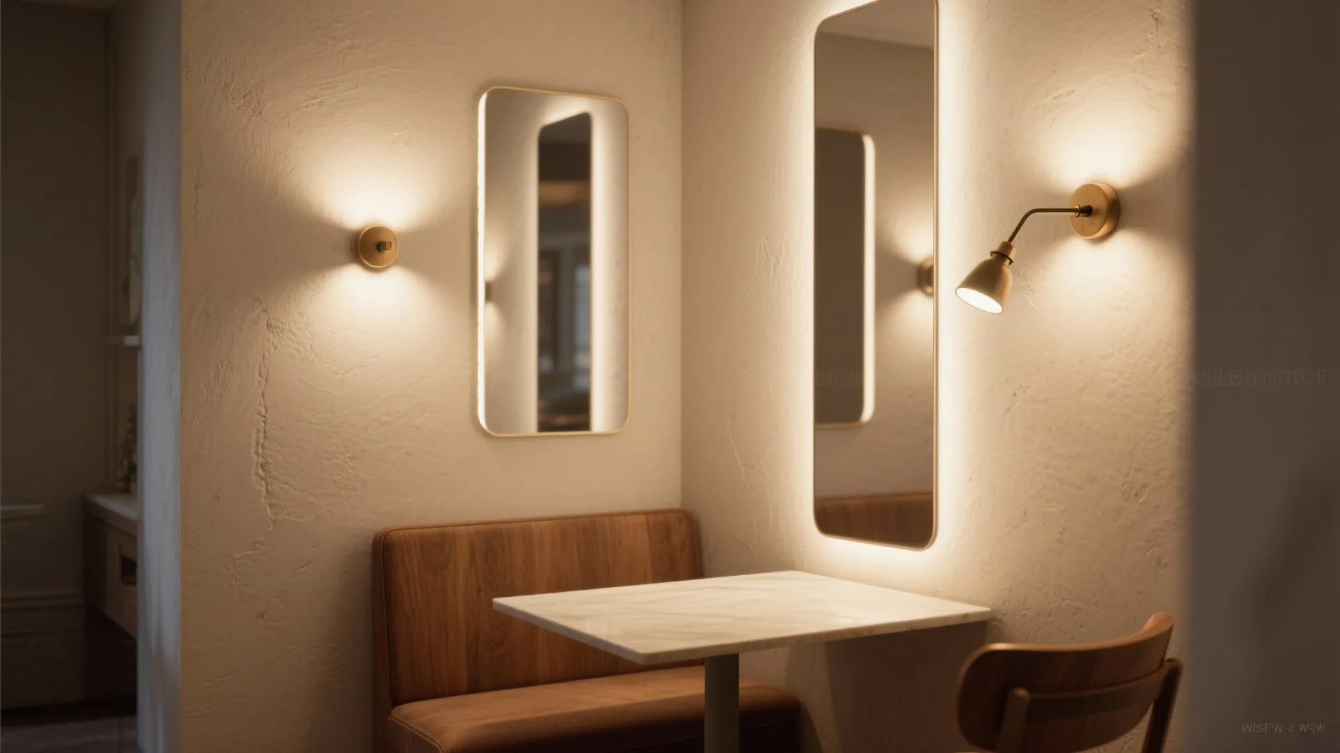 3. Wall sconces + mirrors to widen the room