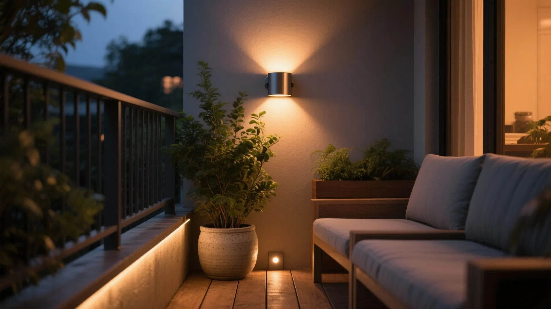 Sconces + Planter Uplights for Drama