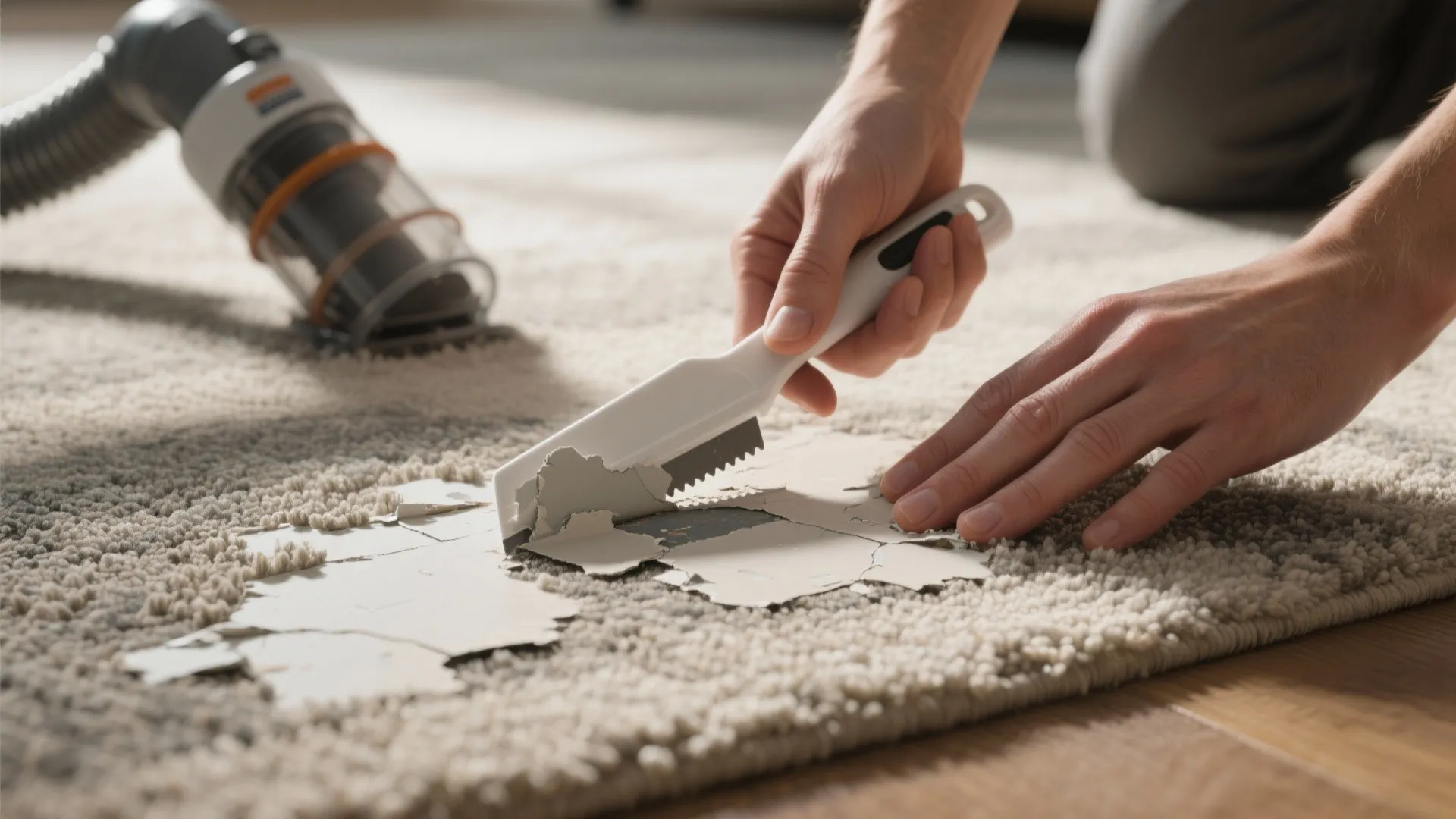 1. Gently scrape and vacuum first