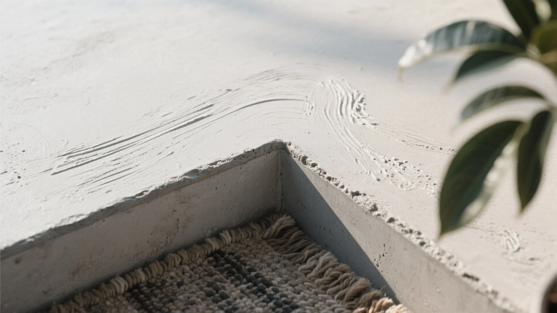 Close up view of smooth concrete floor texture showing detailed brush strokes and rough edge finish