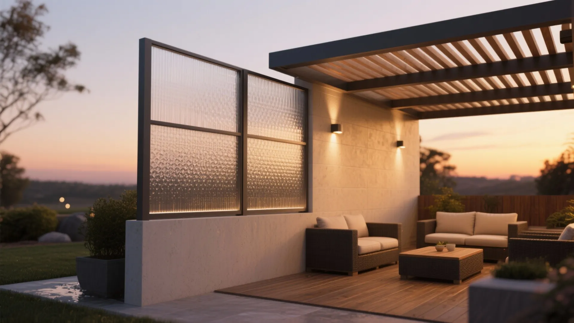 All-Weather Screen Wall with Warm Lighting