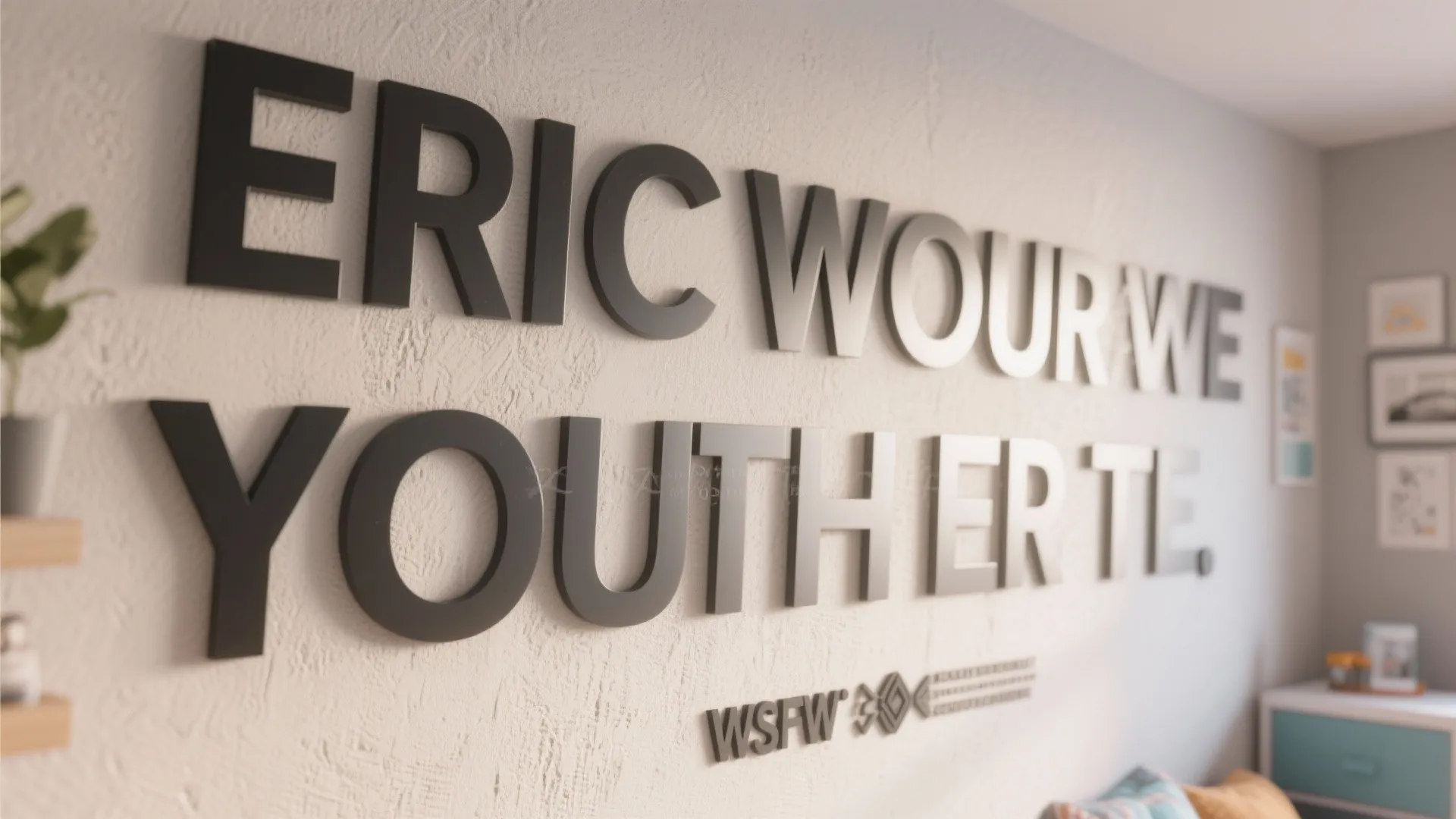 Modern large scripture typography art on a youth room wall