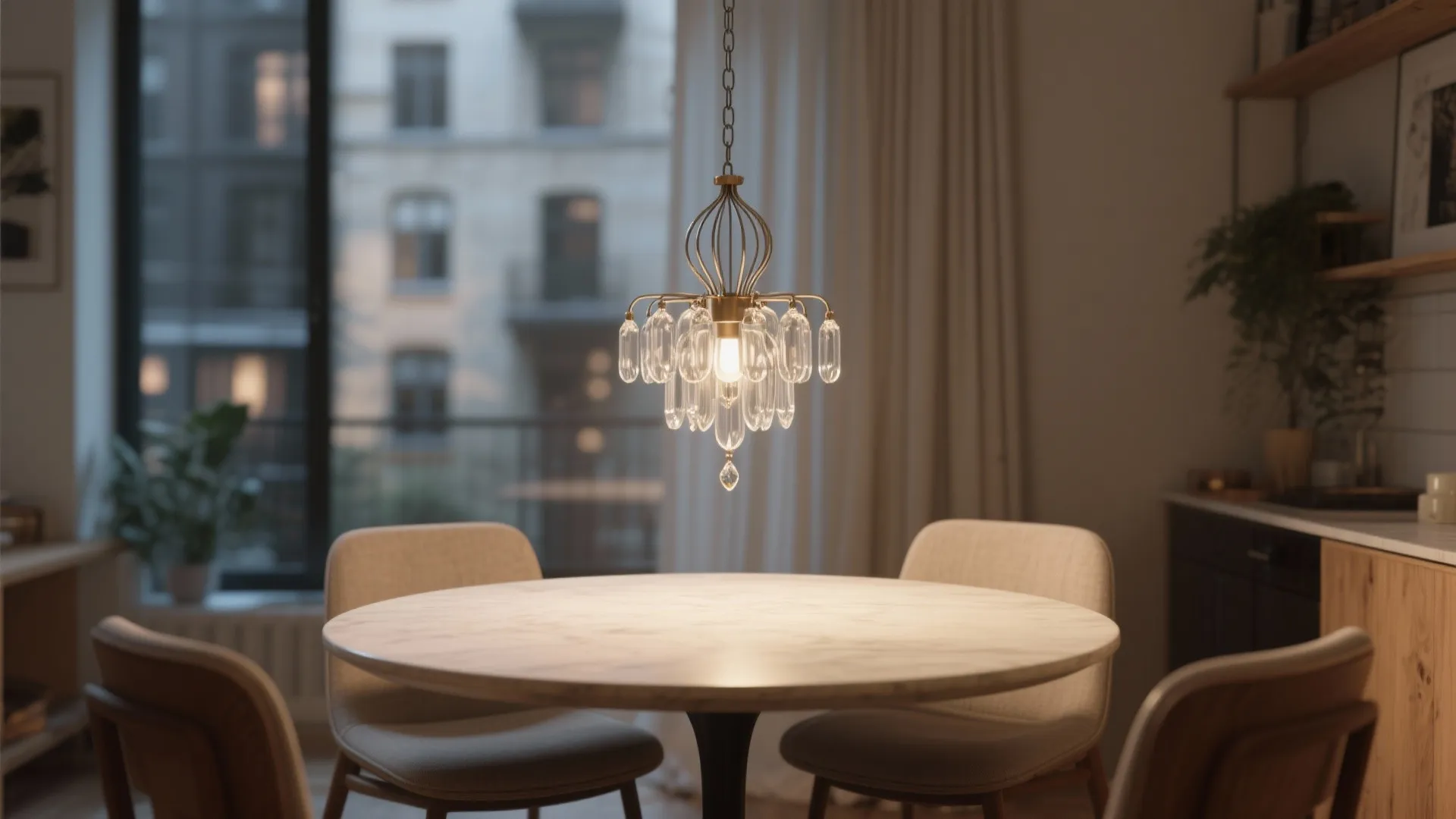 1. Single, sculptural mini-chandelier