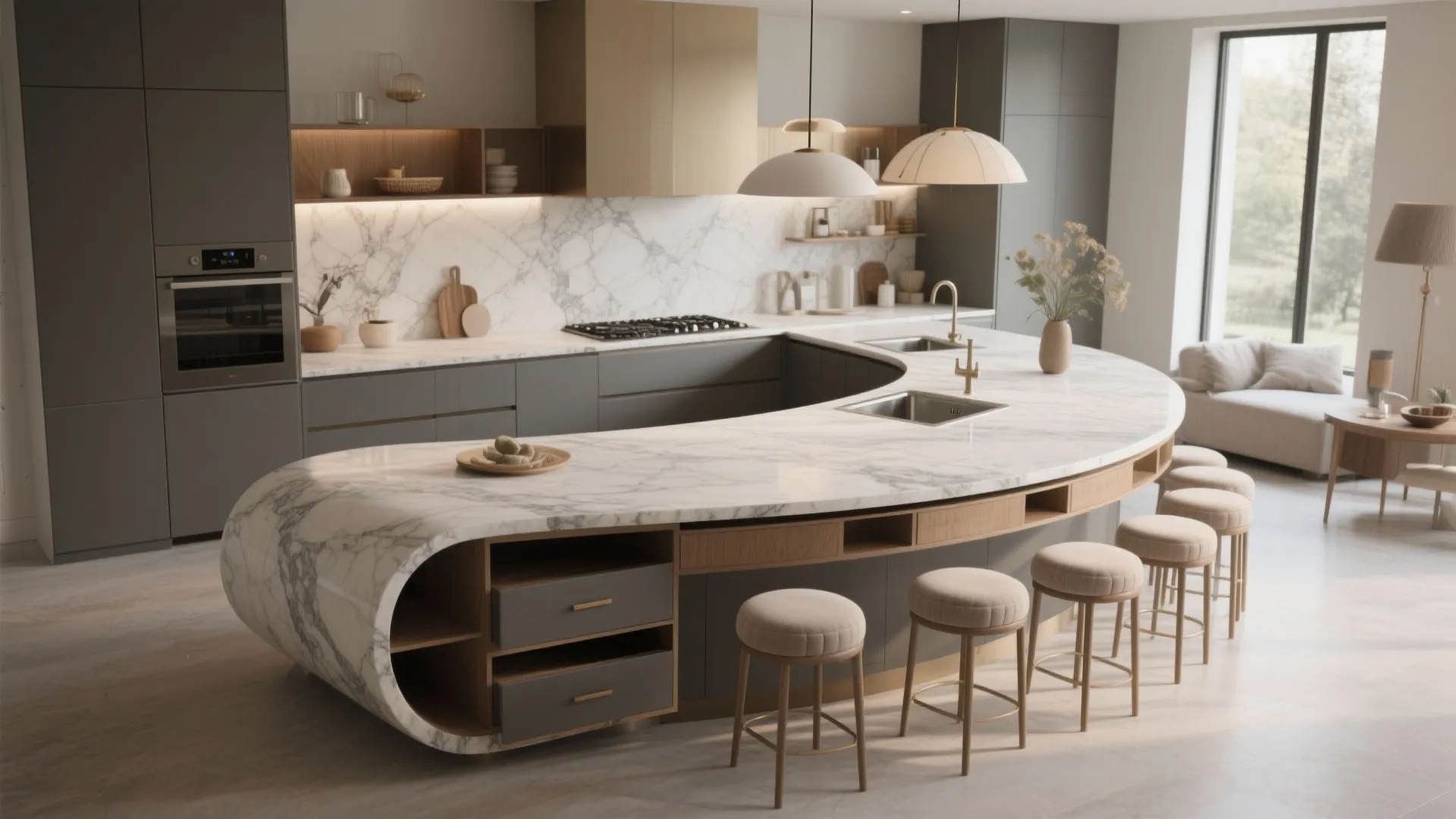 5. Sculpted Multi-Functional Island