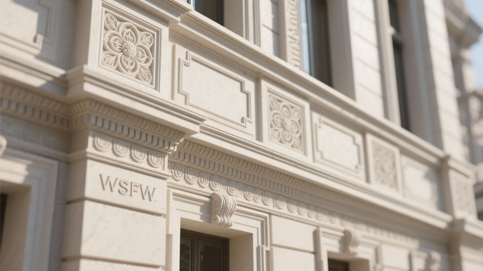 Ornate sculpted plaster detail with cornices and geometric panels
