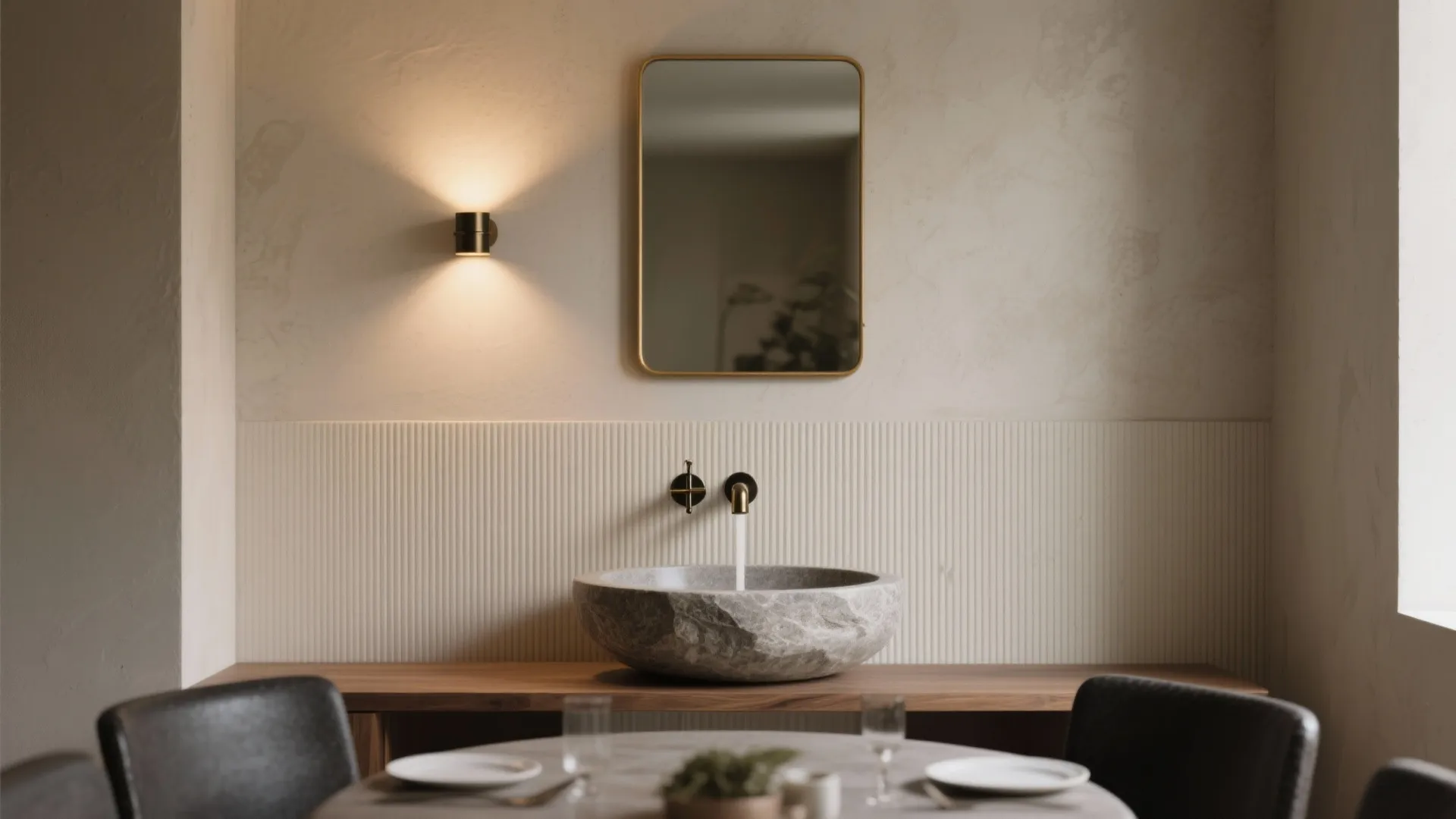 5) Sculptural Basin as a Feature: Stone, Light, and Texture