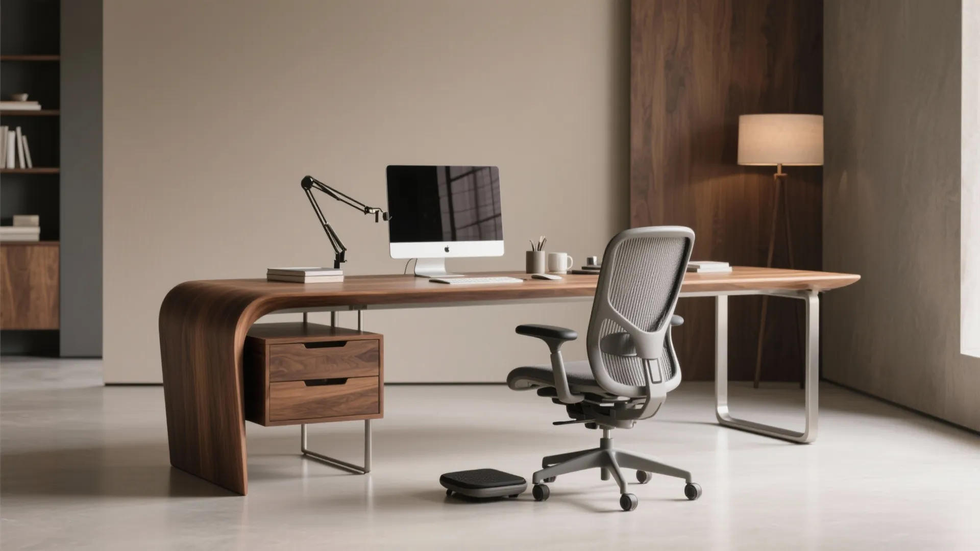 Sculptural Desk and Ergonomic Seating