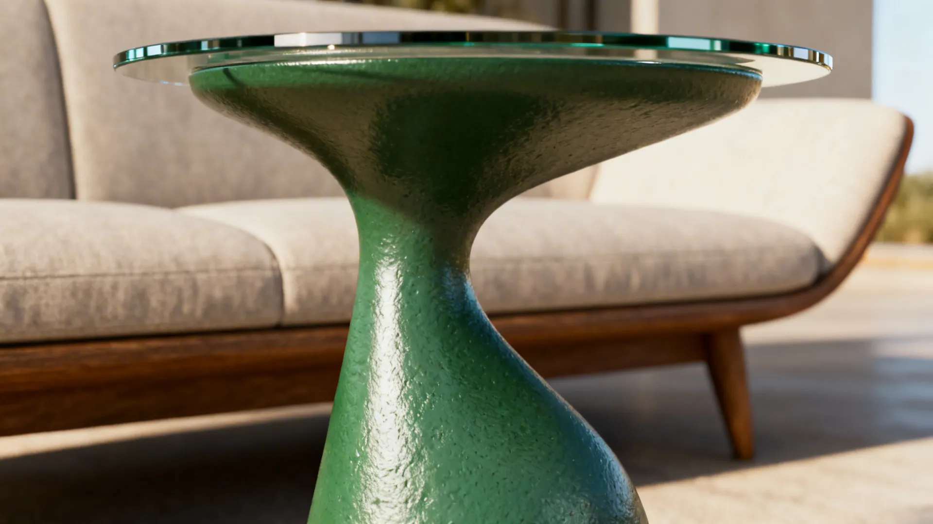 5. Sculptural metal side table with glass top