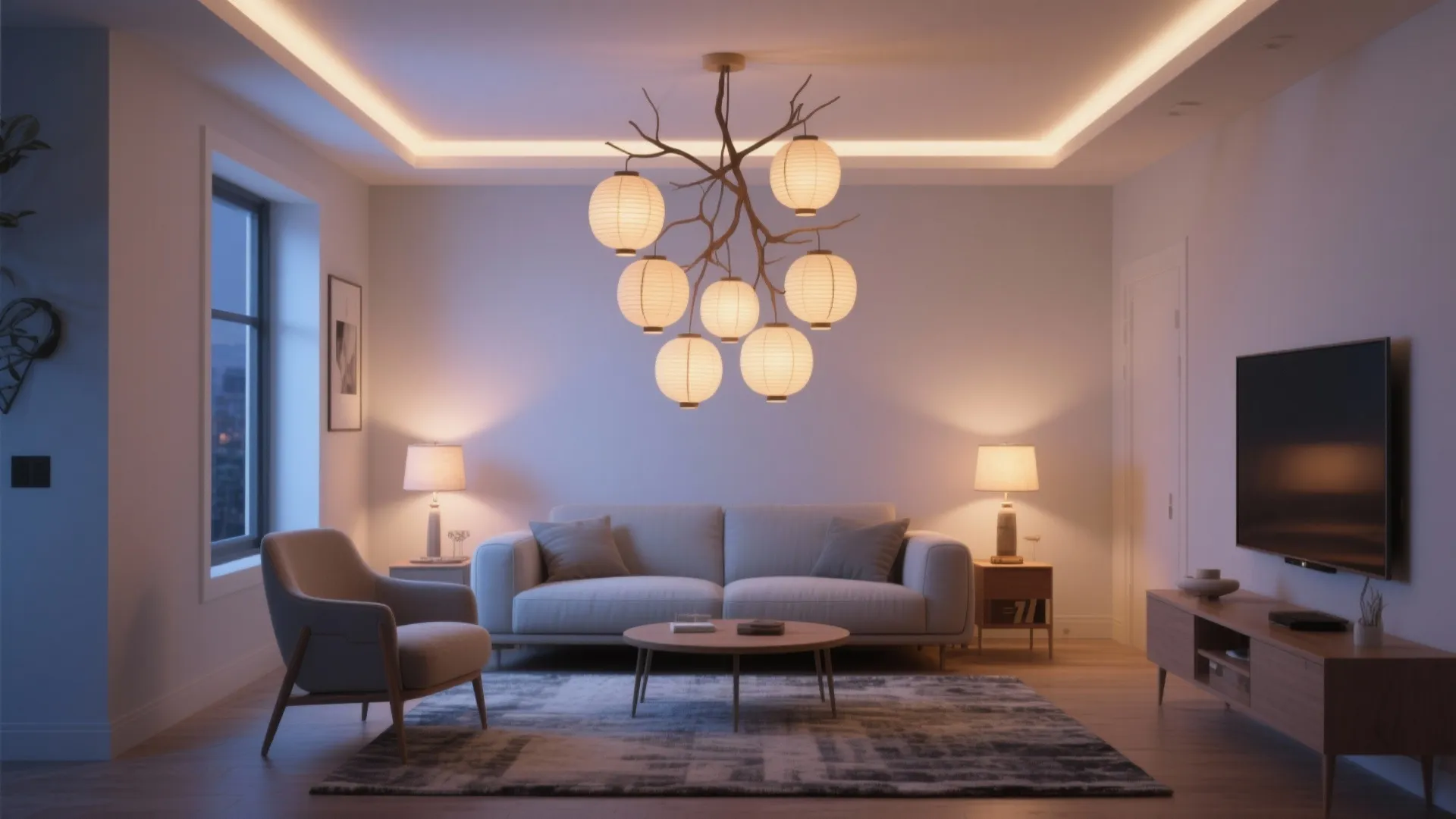 2) Sculptural lighting as the focal point