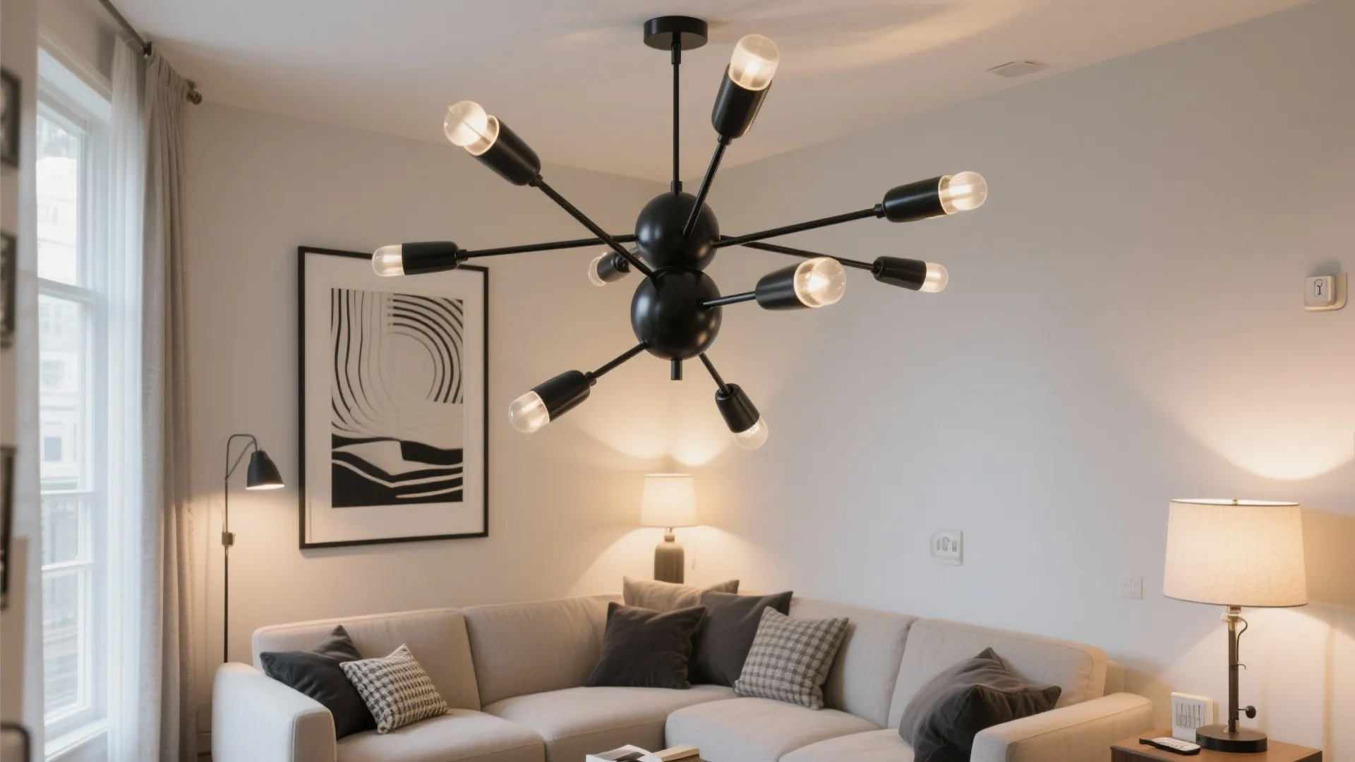 Sculptural Multi-Arm Chandelier with Adjustable Drop