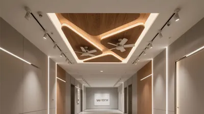 Modern Office Corridor with Wood Ceiling Design