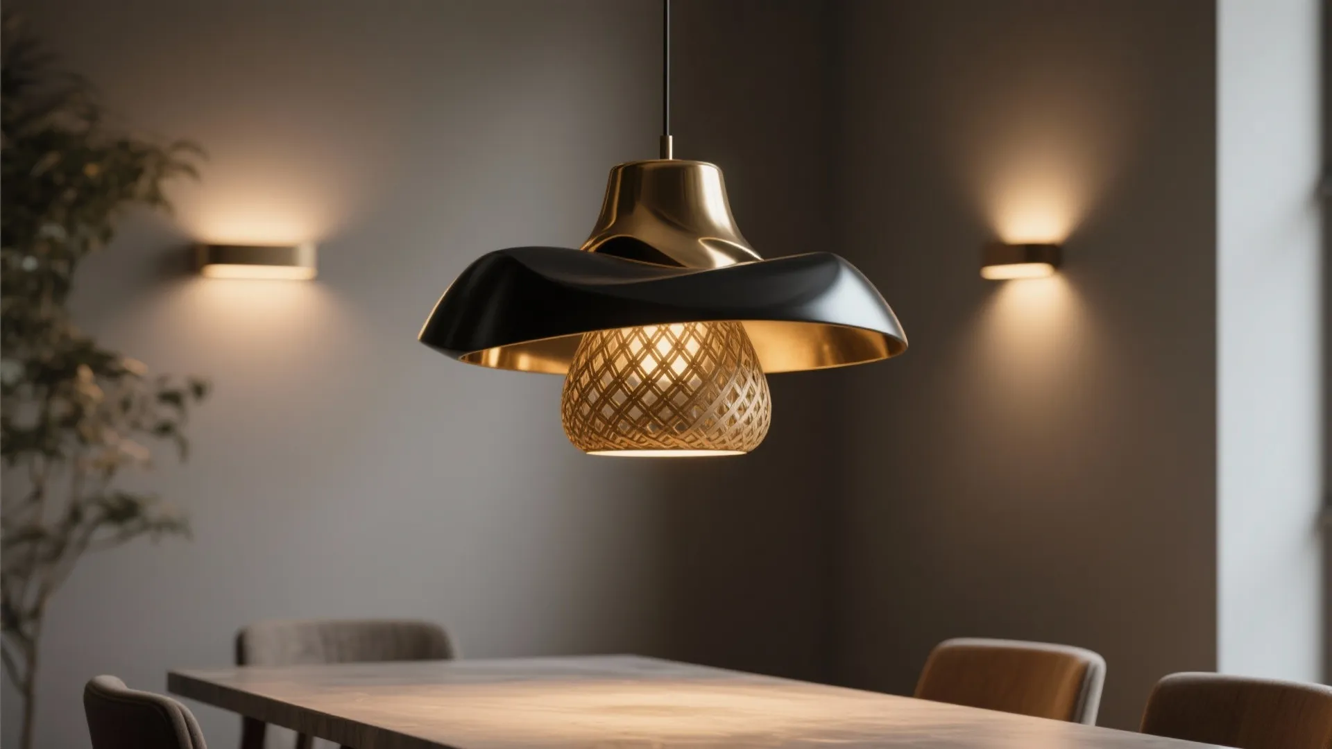 1. Layered lighting with sculptural pendants