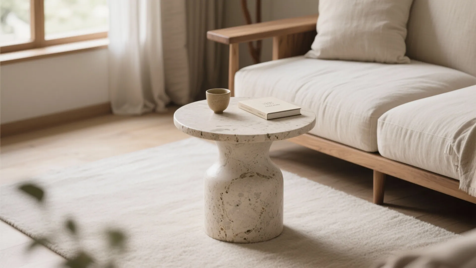 5) Sculptural stone or ceramic as a compact accent