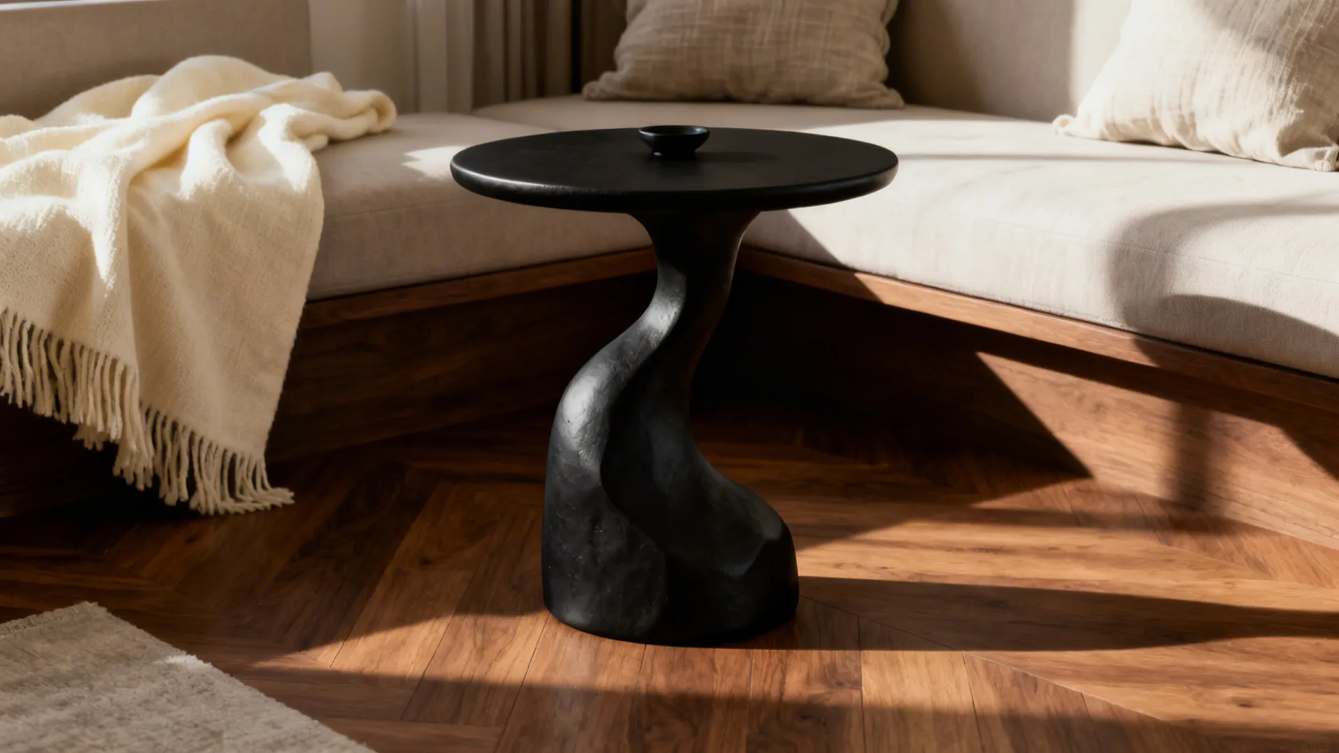 5. Sculptural Black Accent Table as Art