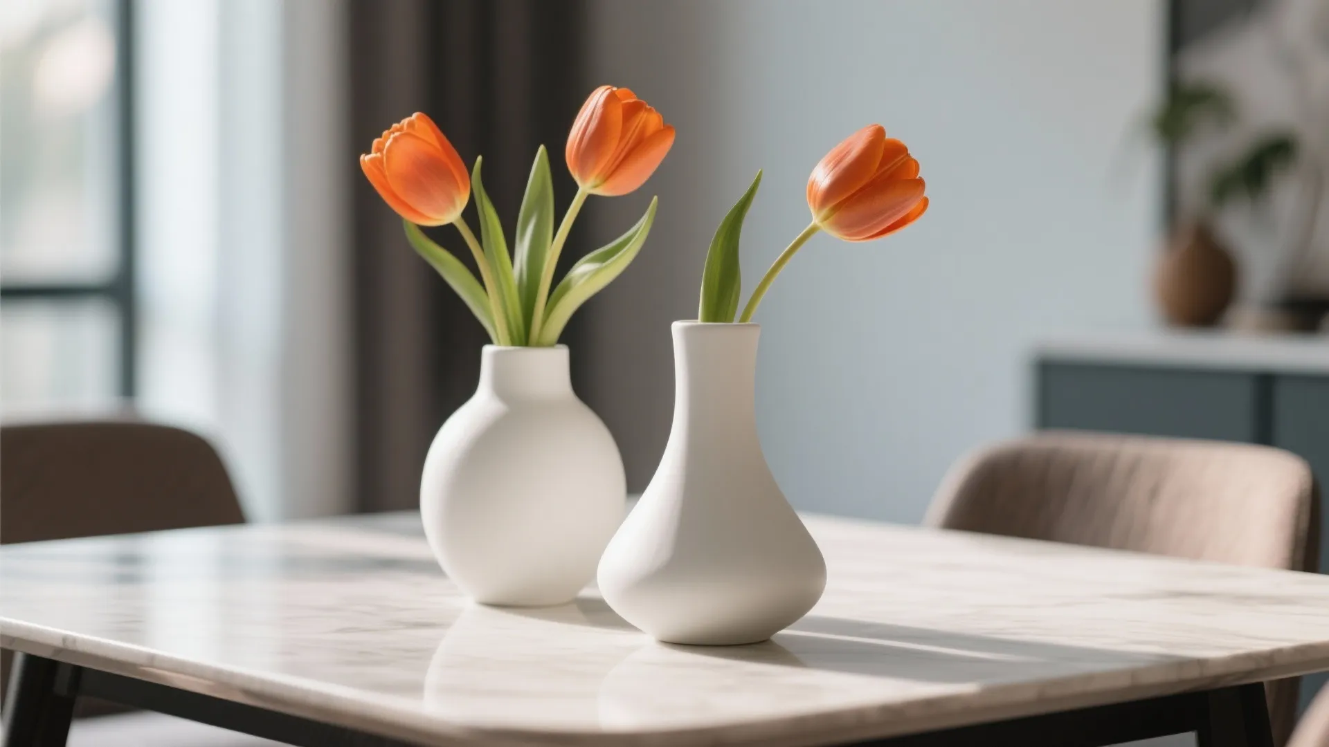 Tip 1: Sculptural Vases with Seasonal Blooms
