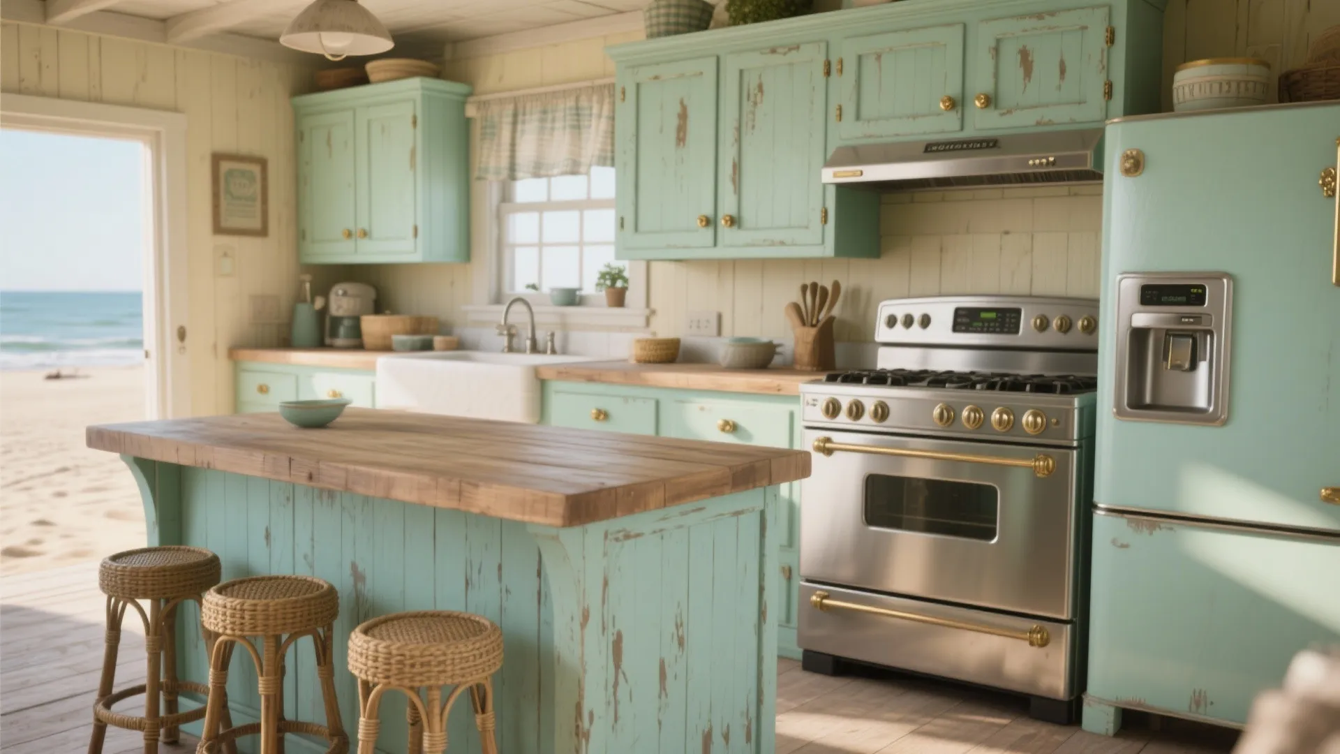 2. Seafoam Greens for a Vintage Beach Vibe