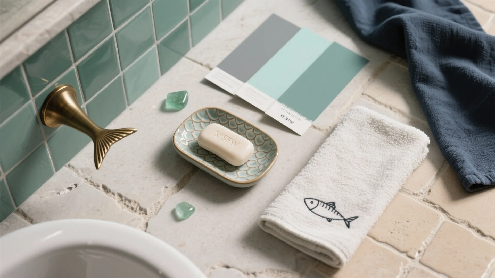 1) Start with a sea-glass palette, add fish as accents