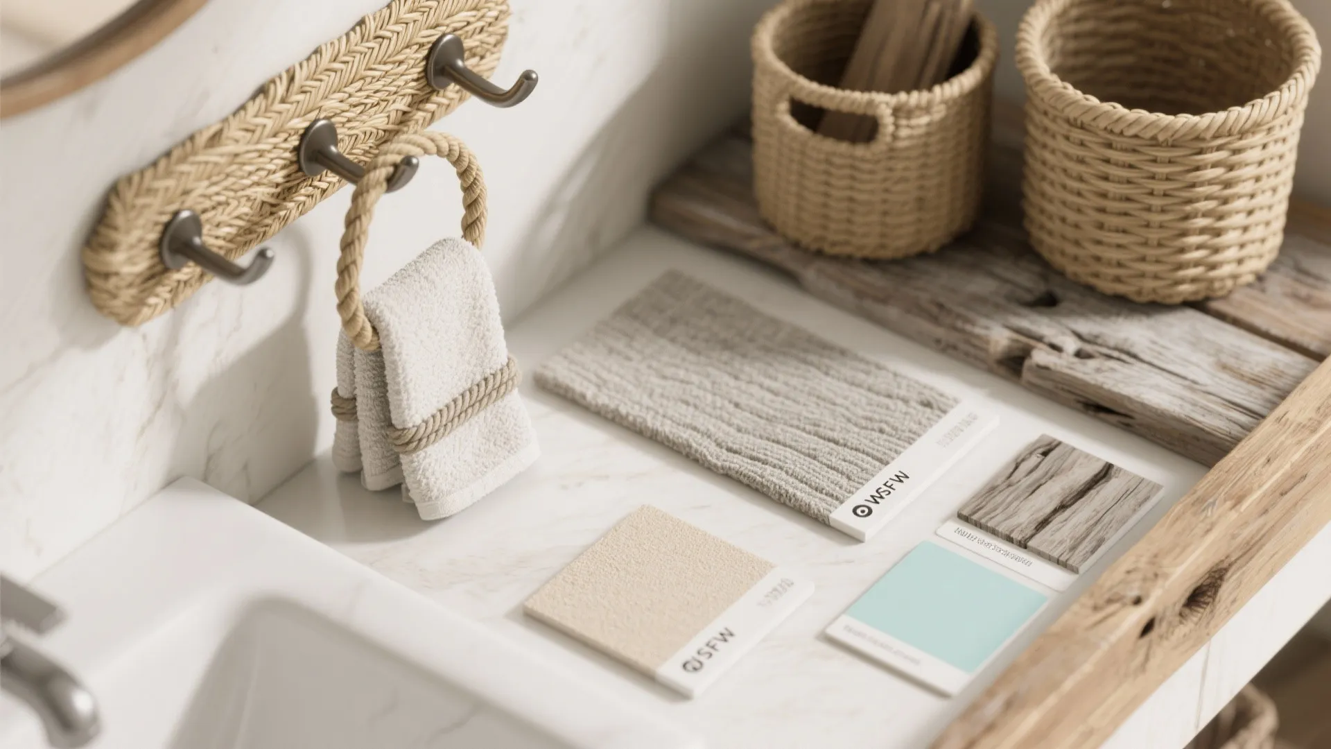 4. Textured Materials — Rope, Seagrass, and Shelves