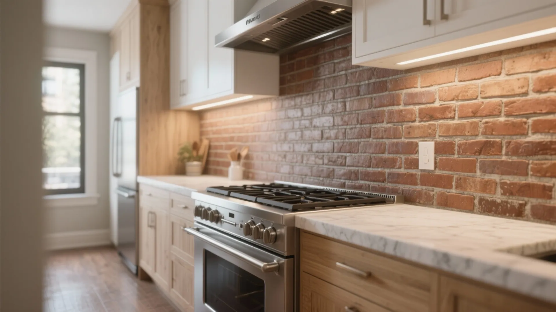 Kitchen charm: sealed brick as a backsplash wall