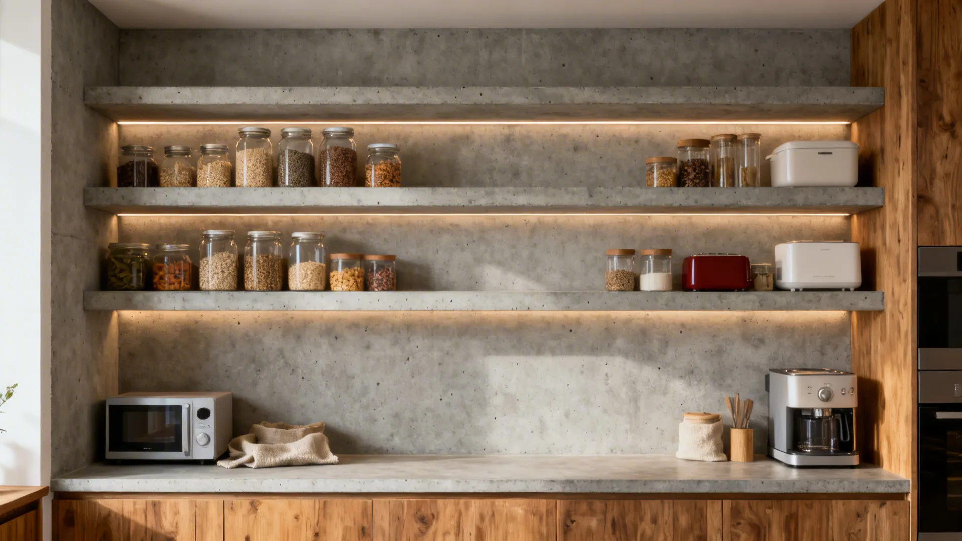Sealed Cement Shelves for Pantry Walls