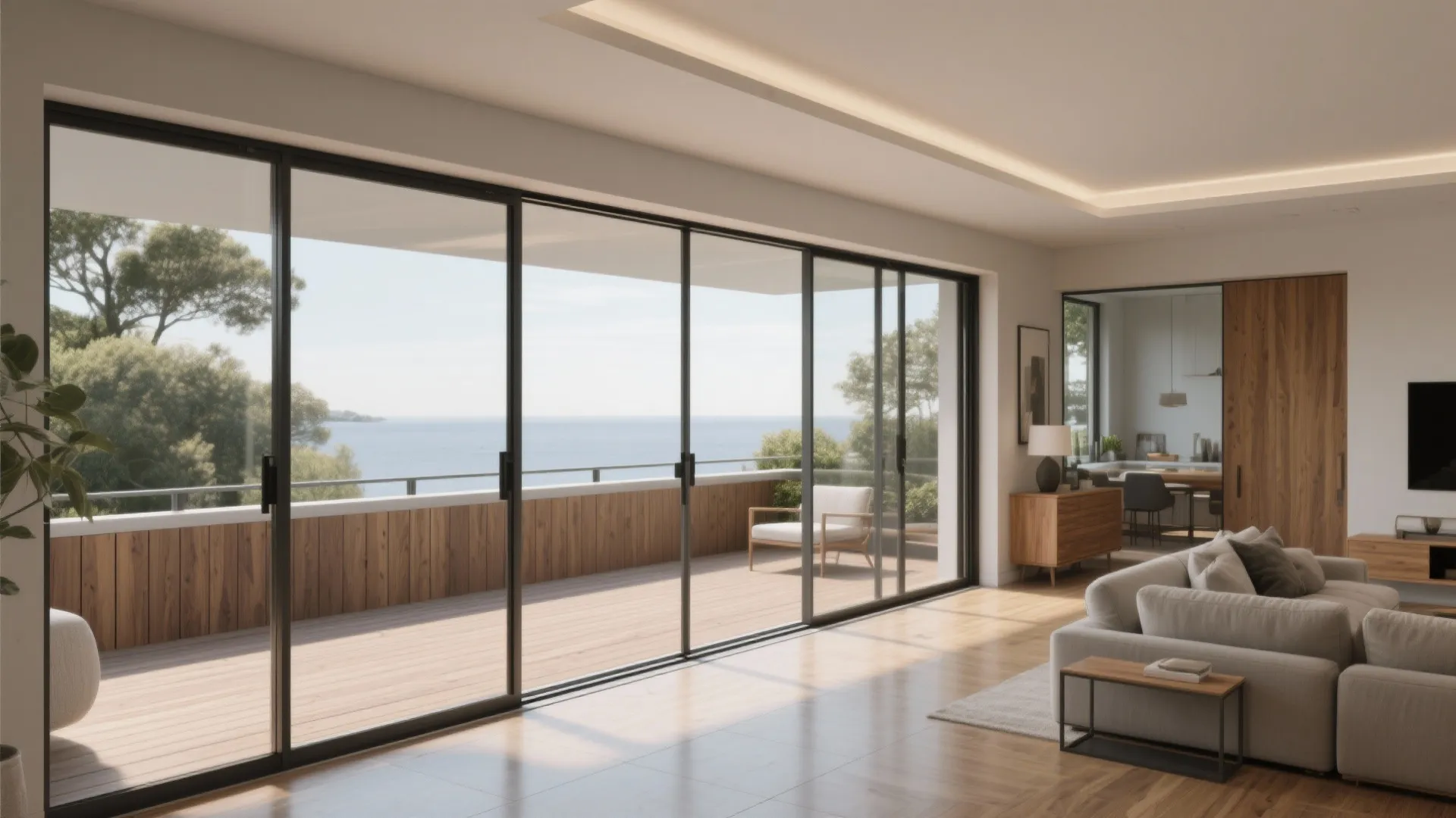 5) Seamless indoor–outdoor flow with big sliders and continuous finishes