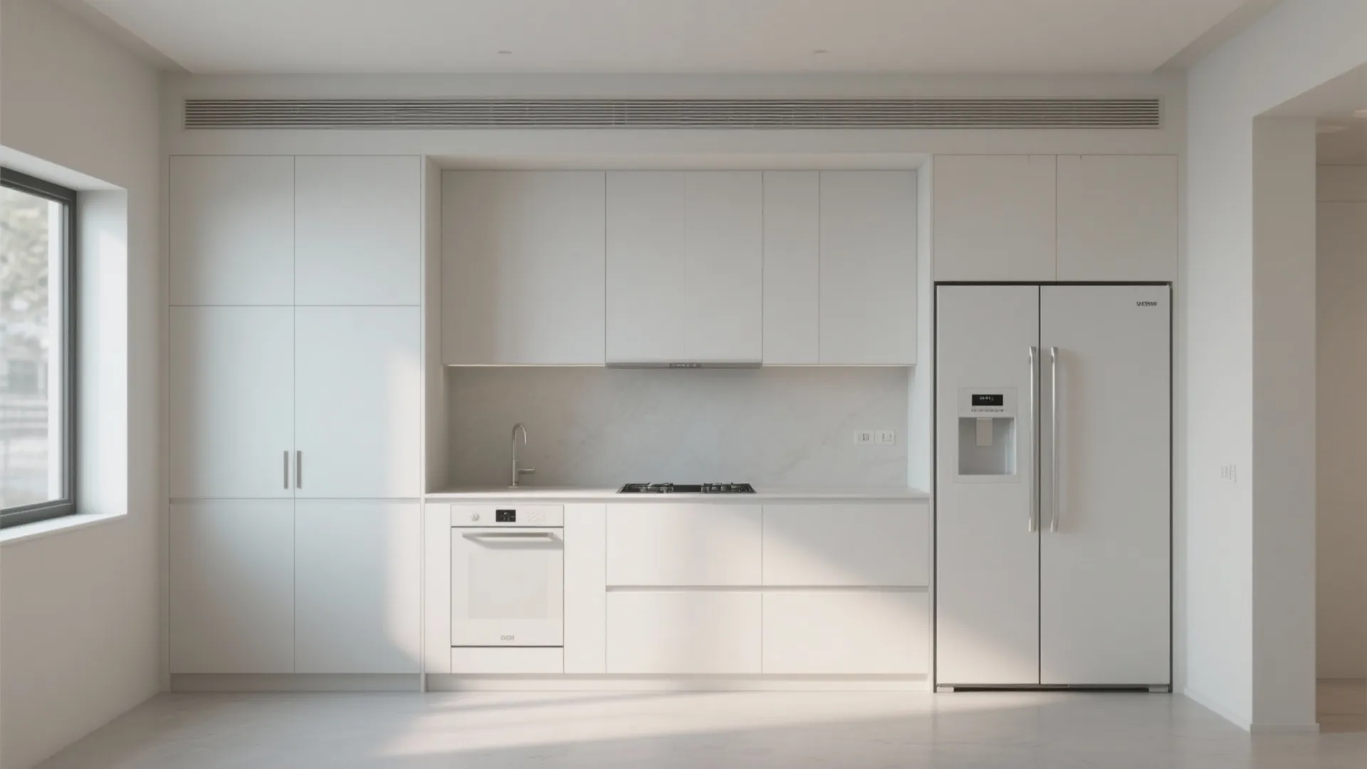 5. Integrated appliances and seamless white cabinetry