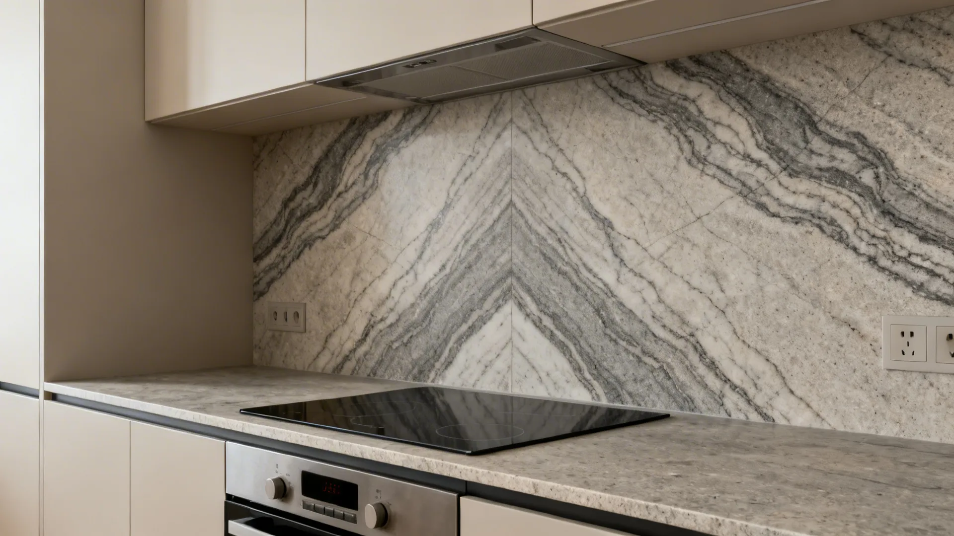 Stone backsplash as a seamless statement