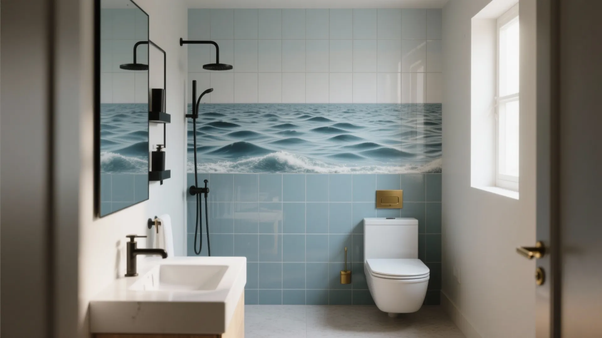 3. Statement seascape tiles and subtle accents