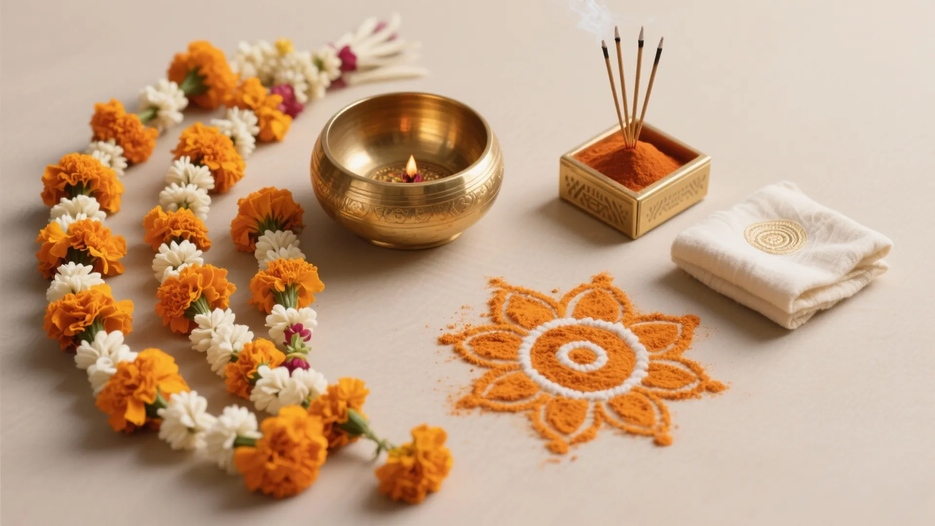 Seasonal decor: marigolds, rangoli, and reusable accents