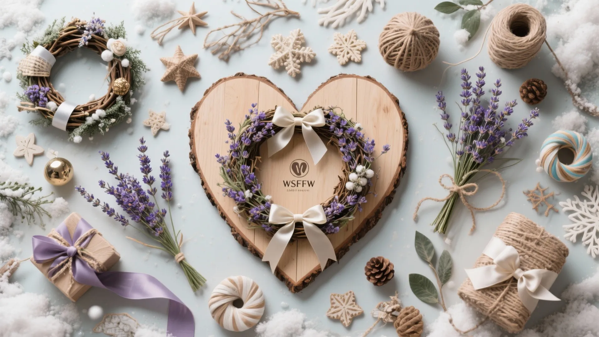 Seasonal decorative accents for a large wooden heart