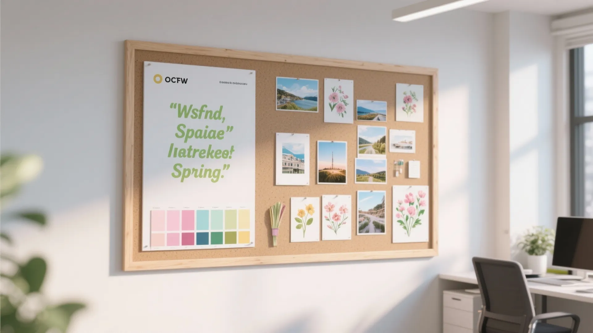 Inspiration board with spring colors, prints, and quotes