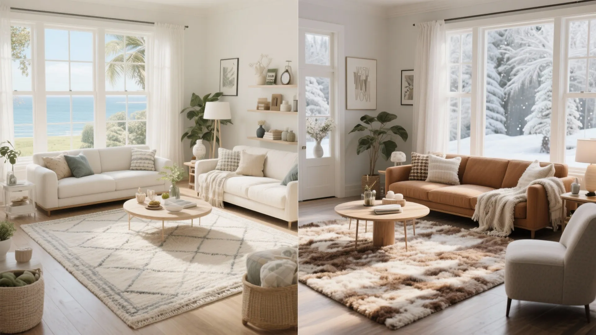 Seasonal swap of rugs in the living room from cotton to wool