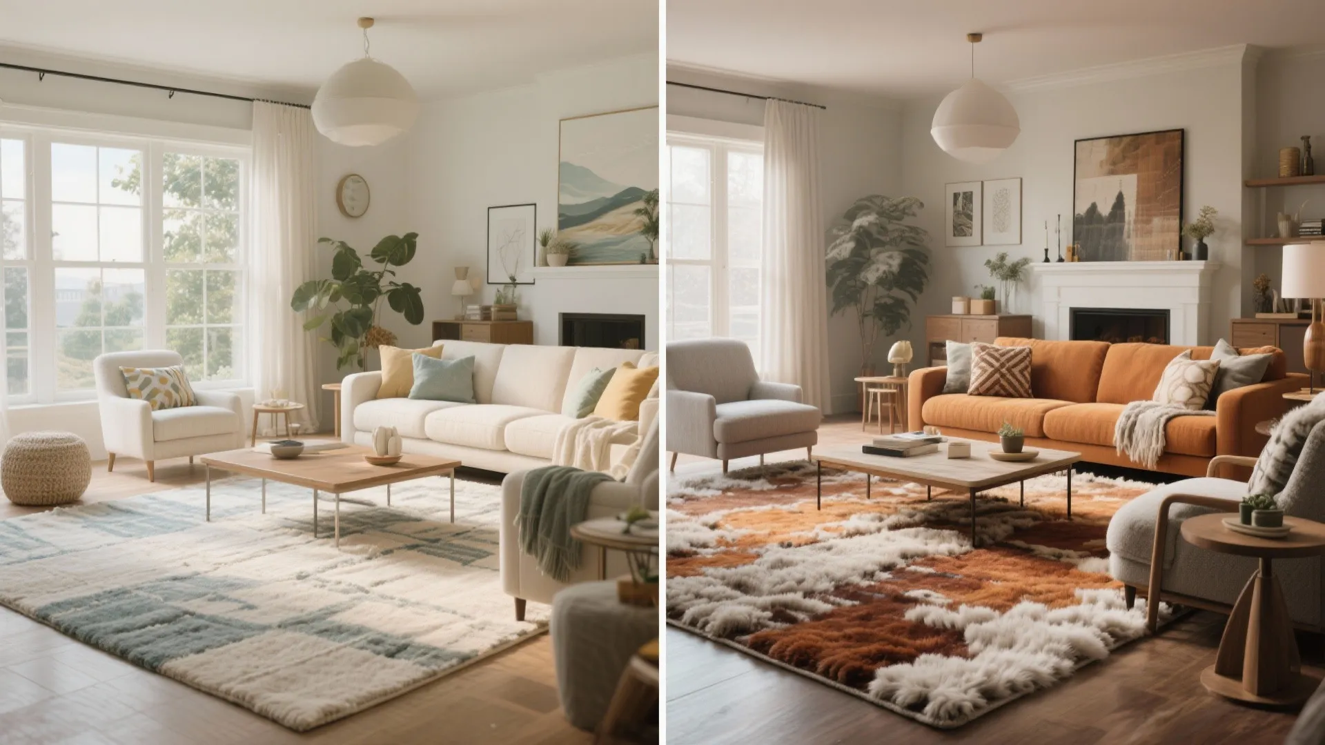Summer and winter rug styles in same living room