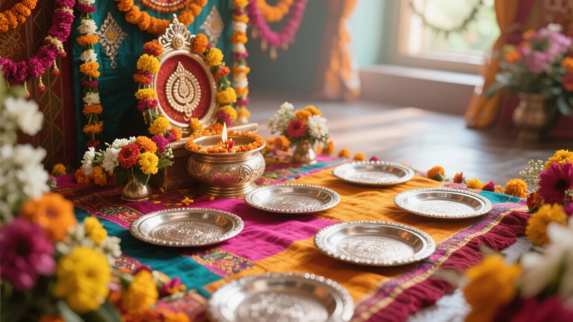 Seasonal Decor with Silver Plates
