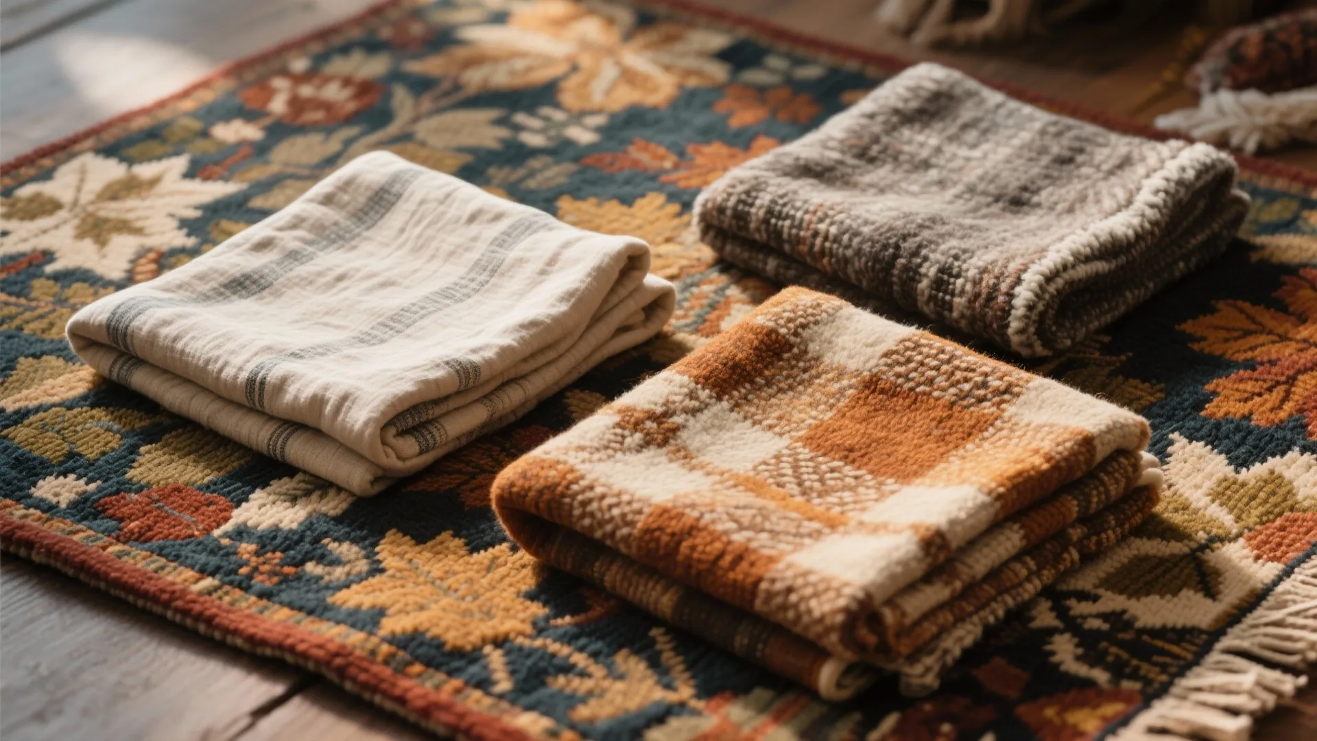 Seasonal fabric tapestries in varying textures and colors