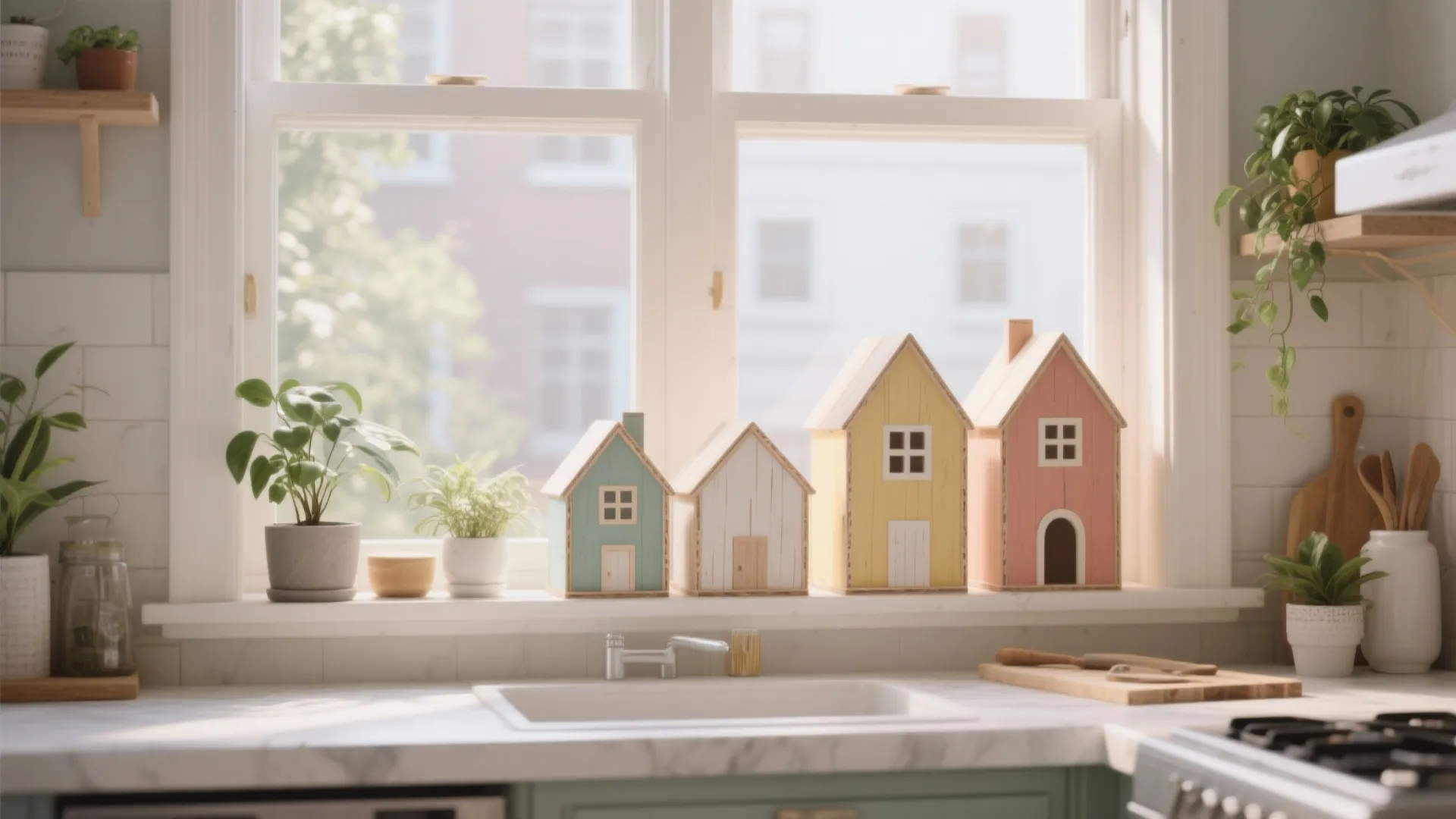 3. Mini seasonal houses on the windowsill