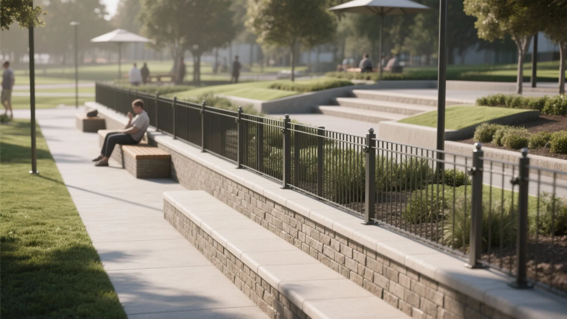 Low wall + fence combo that doubles as seating