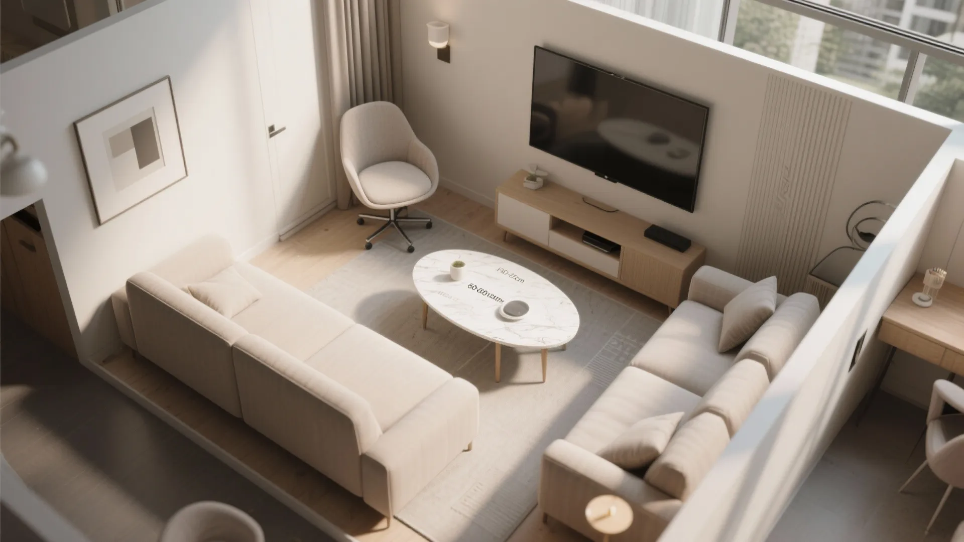 Compact seating layout: loveseat + single chair