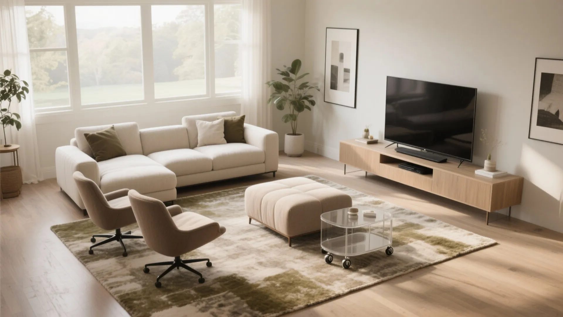 Conversation-first seating that still loves the TV