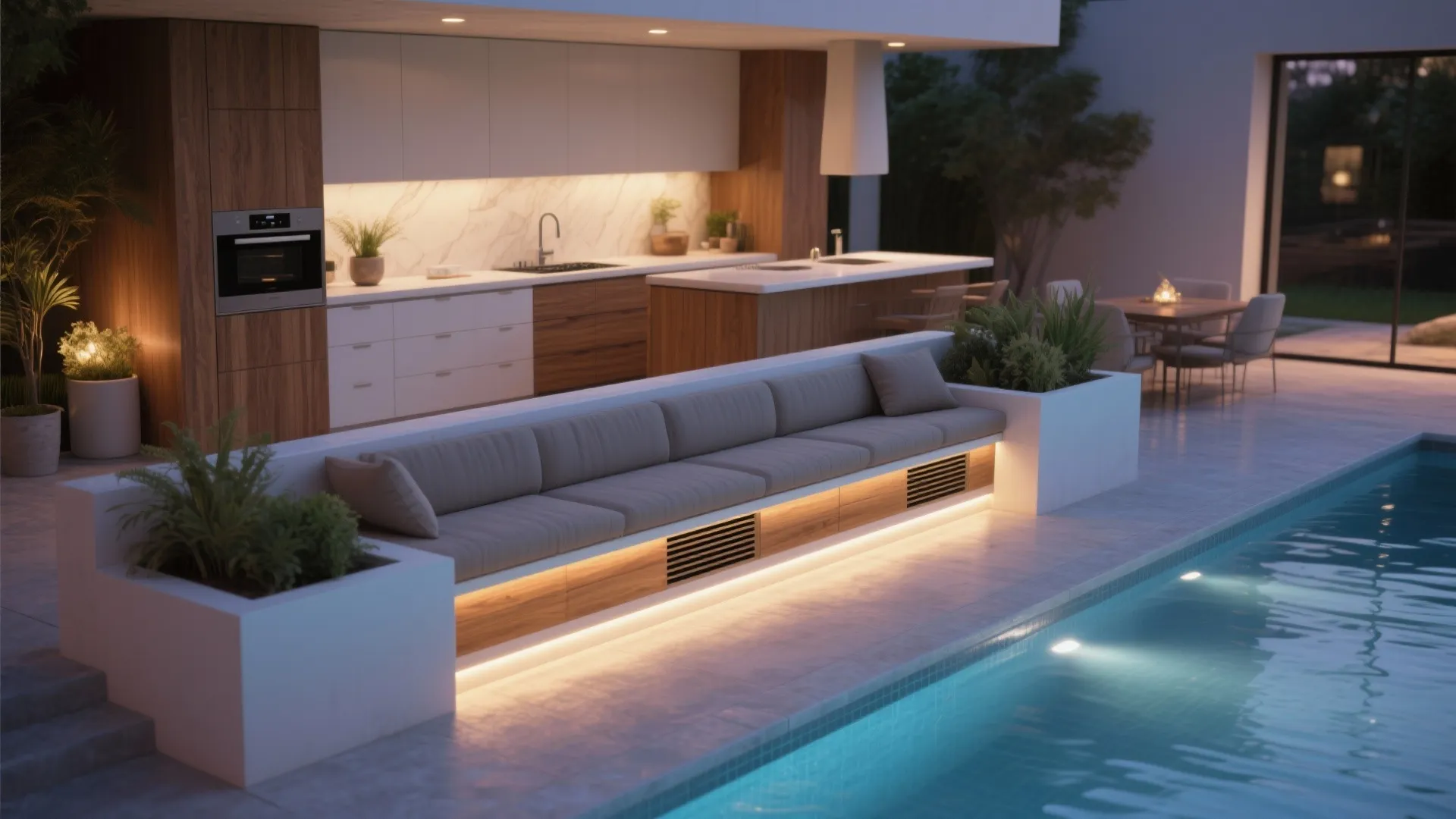 5. Integrated seating, planters and lighting