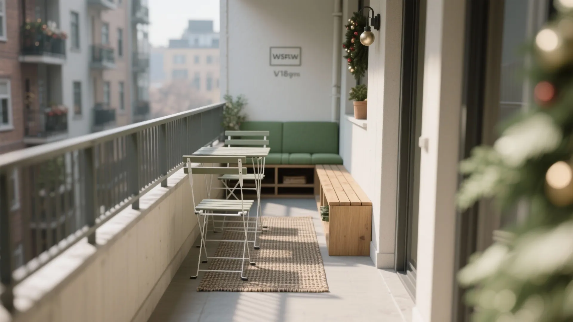 2) Space-smart seating and a rug to define the scene