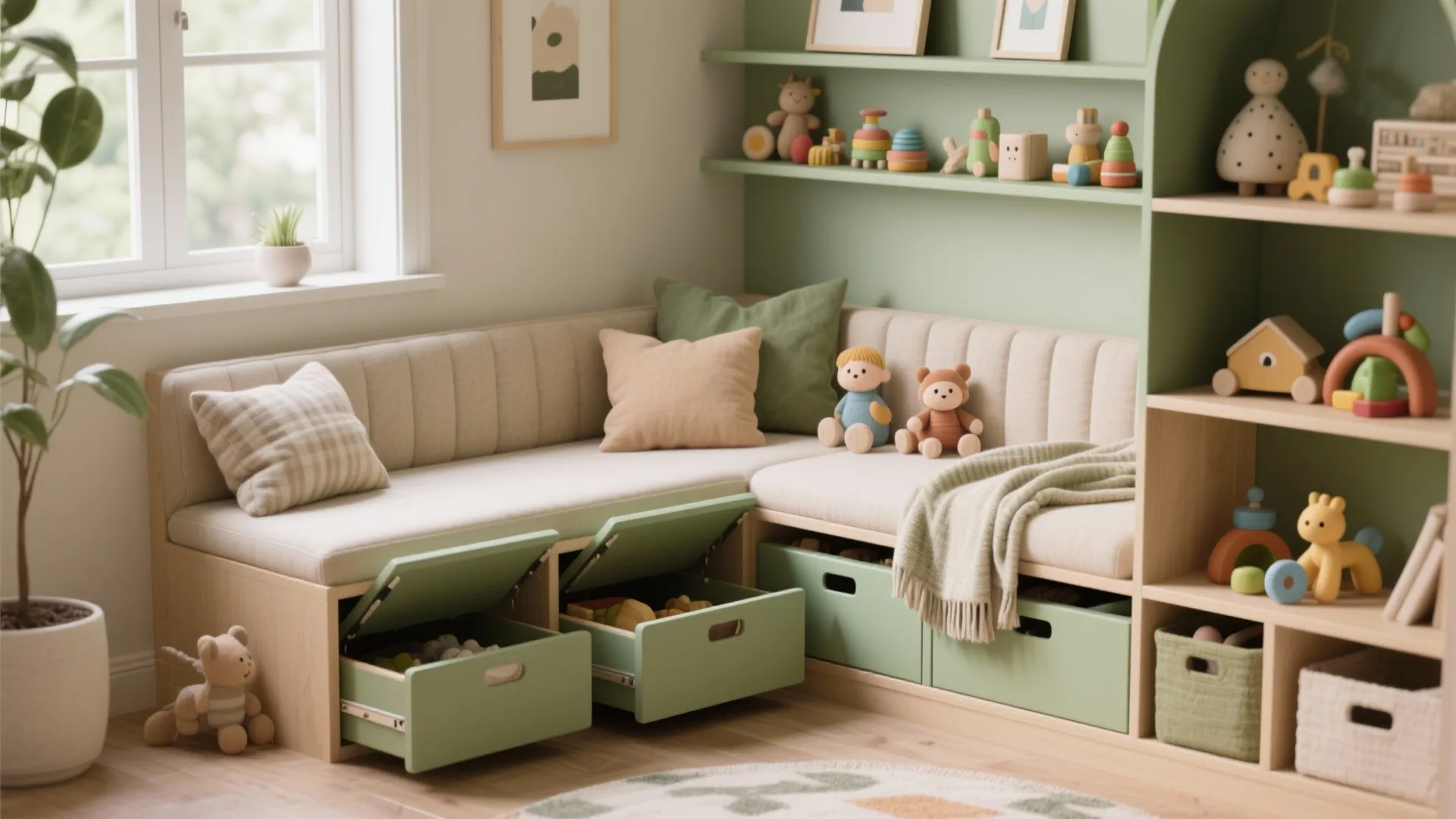 3. Convertible seating + shelving combo