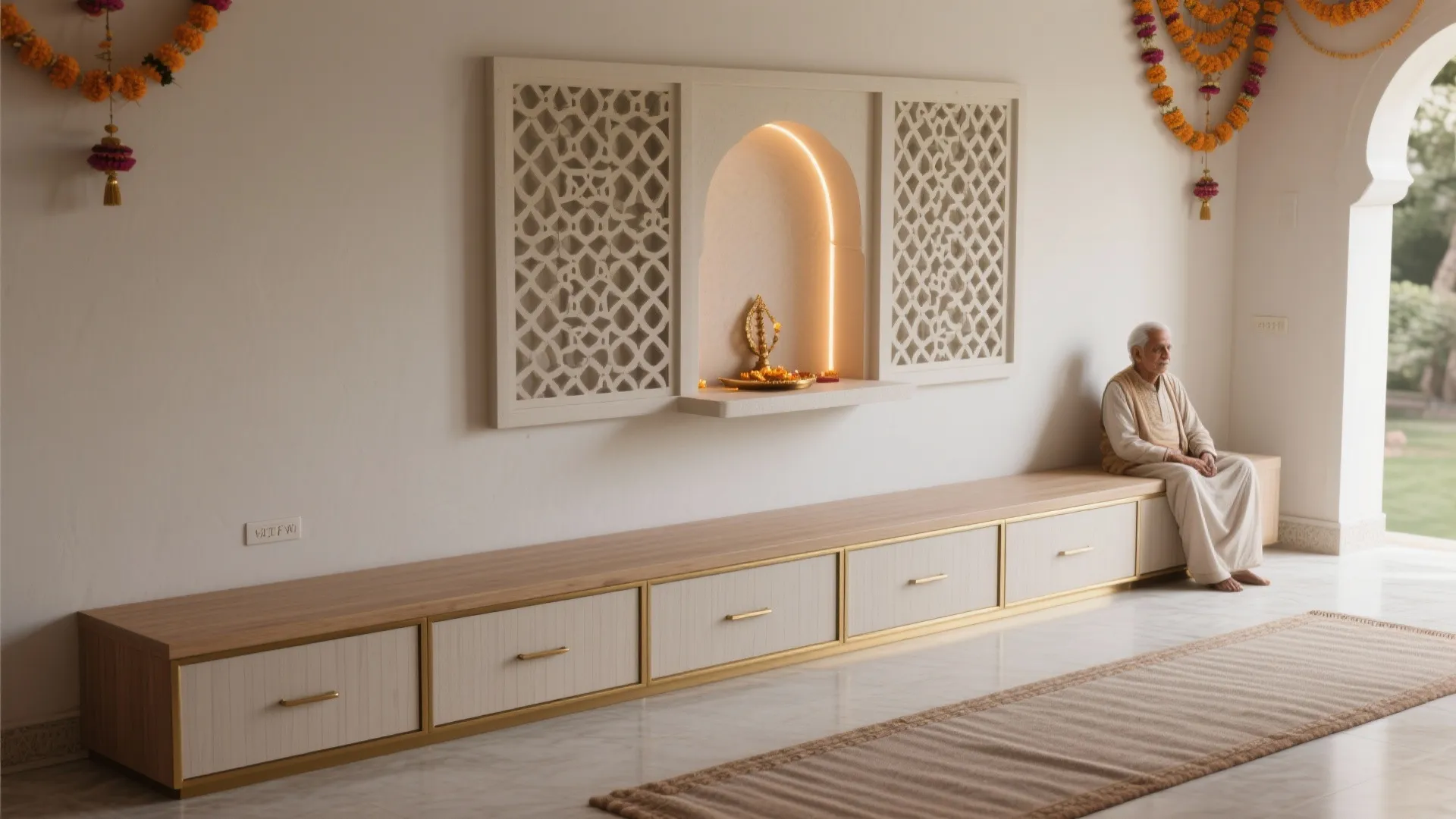 Multi-Purpose Pooja Unit with Seating and Storage