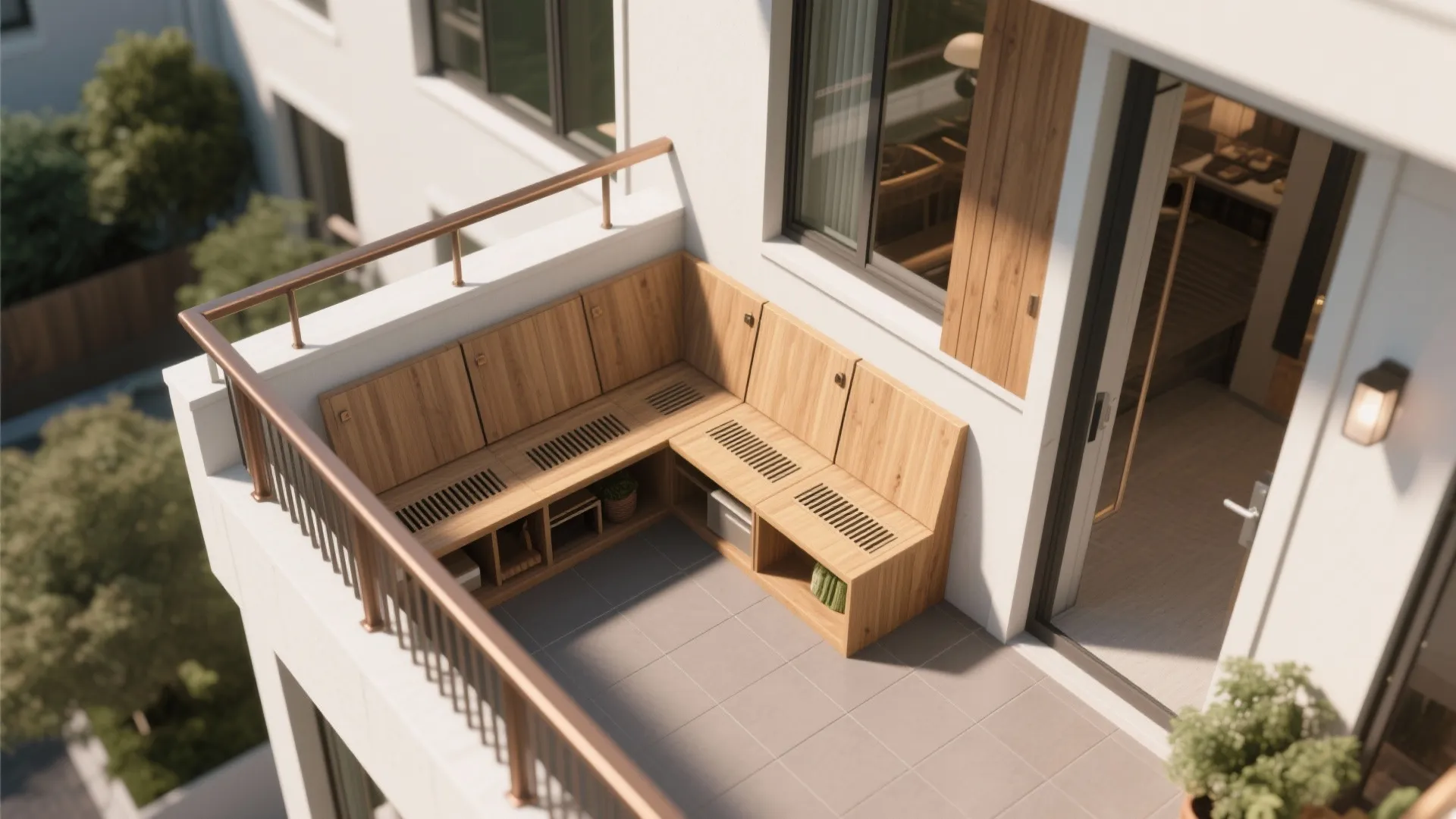 Built-in Seating with Storage for Compact Balconies