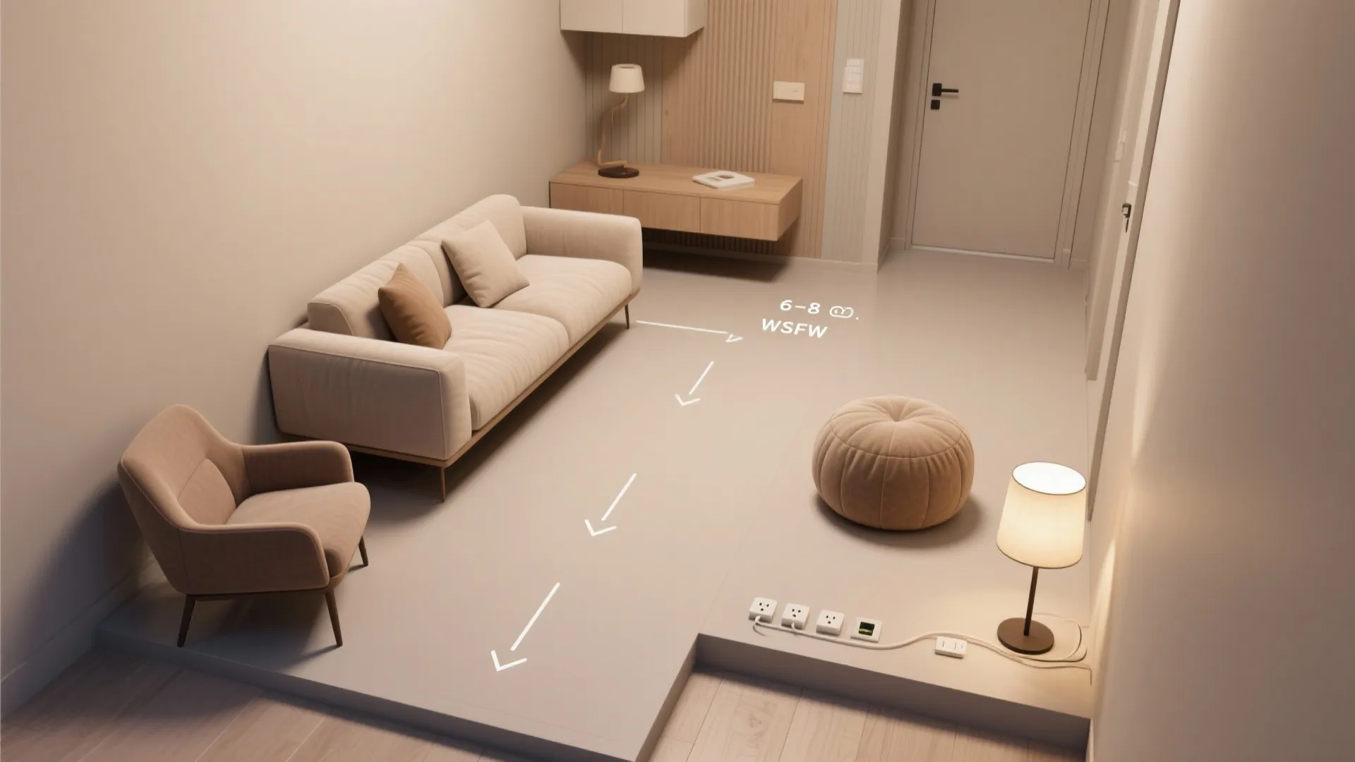 Light, layered seating with a floating sofa