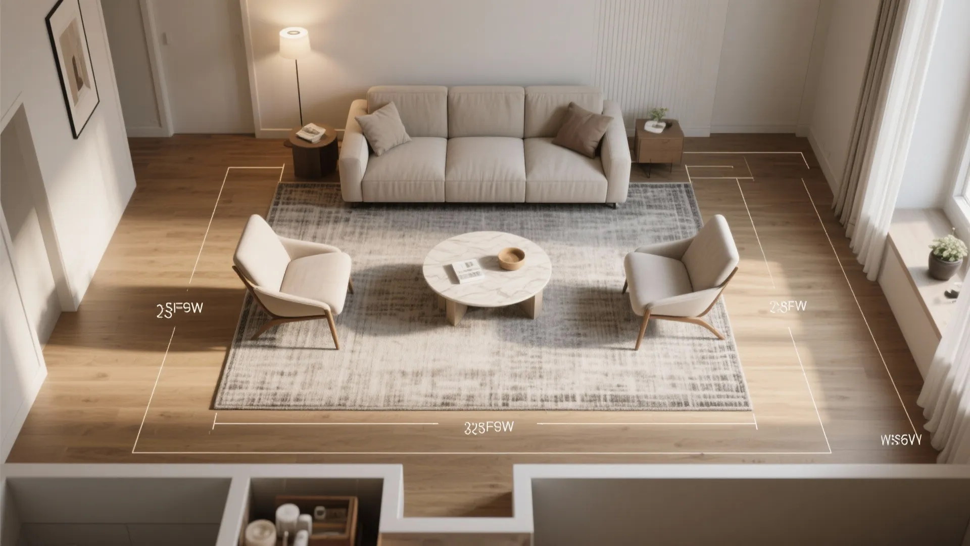 Float the Seating So All Front Legs Touch the Rug